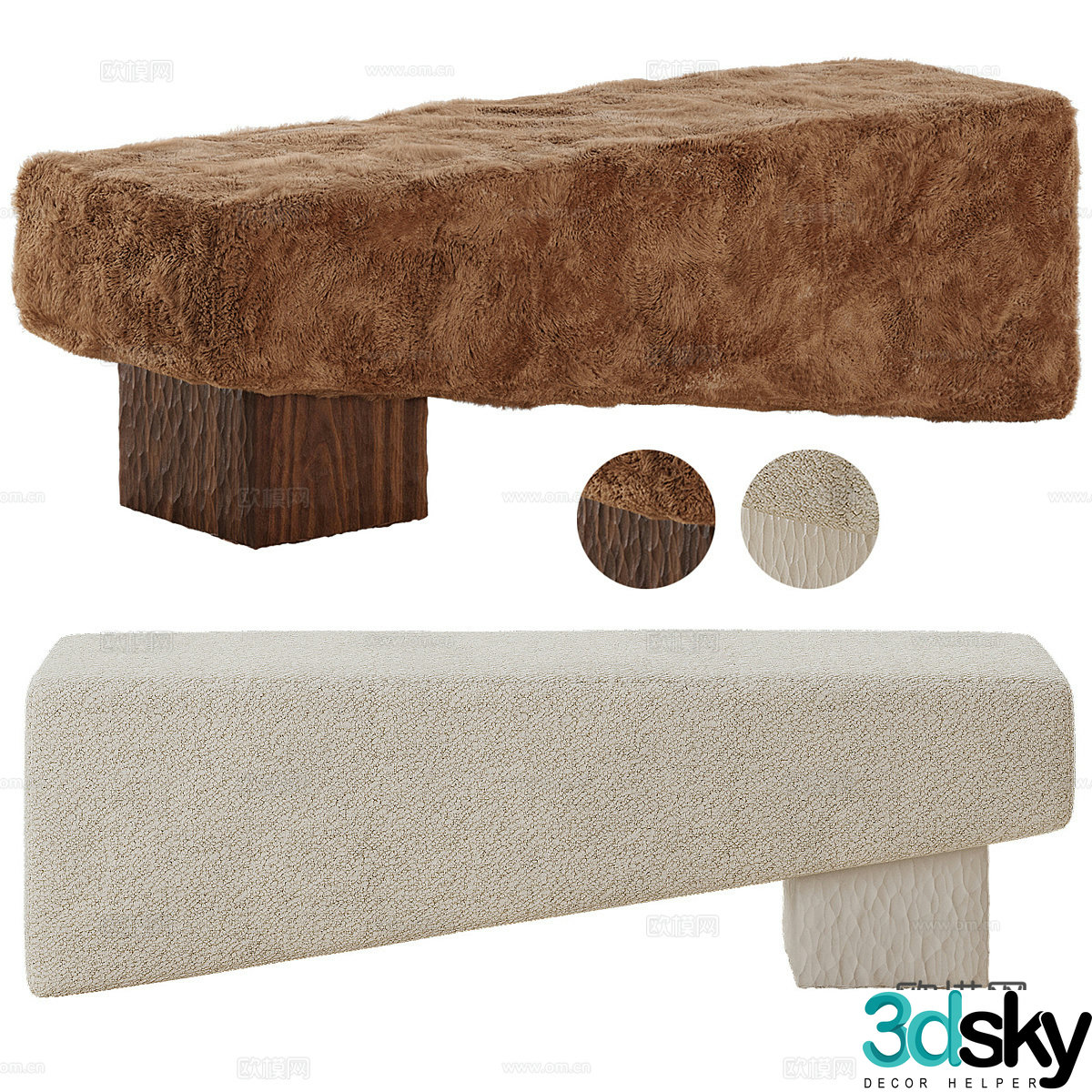 Modern Italian Cuff Studio BLOCK bench 3d model