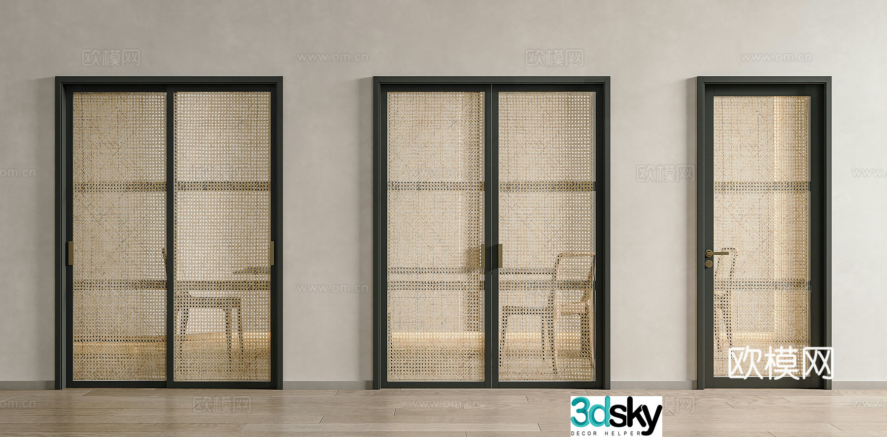 Wasabi style wisted door rattan sliding door rattan single open door medieval style wisted door Wasabi style wisted door 3D model