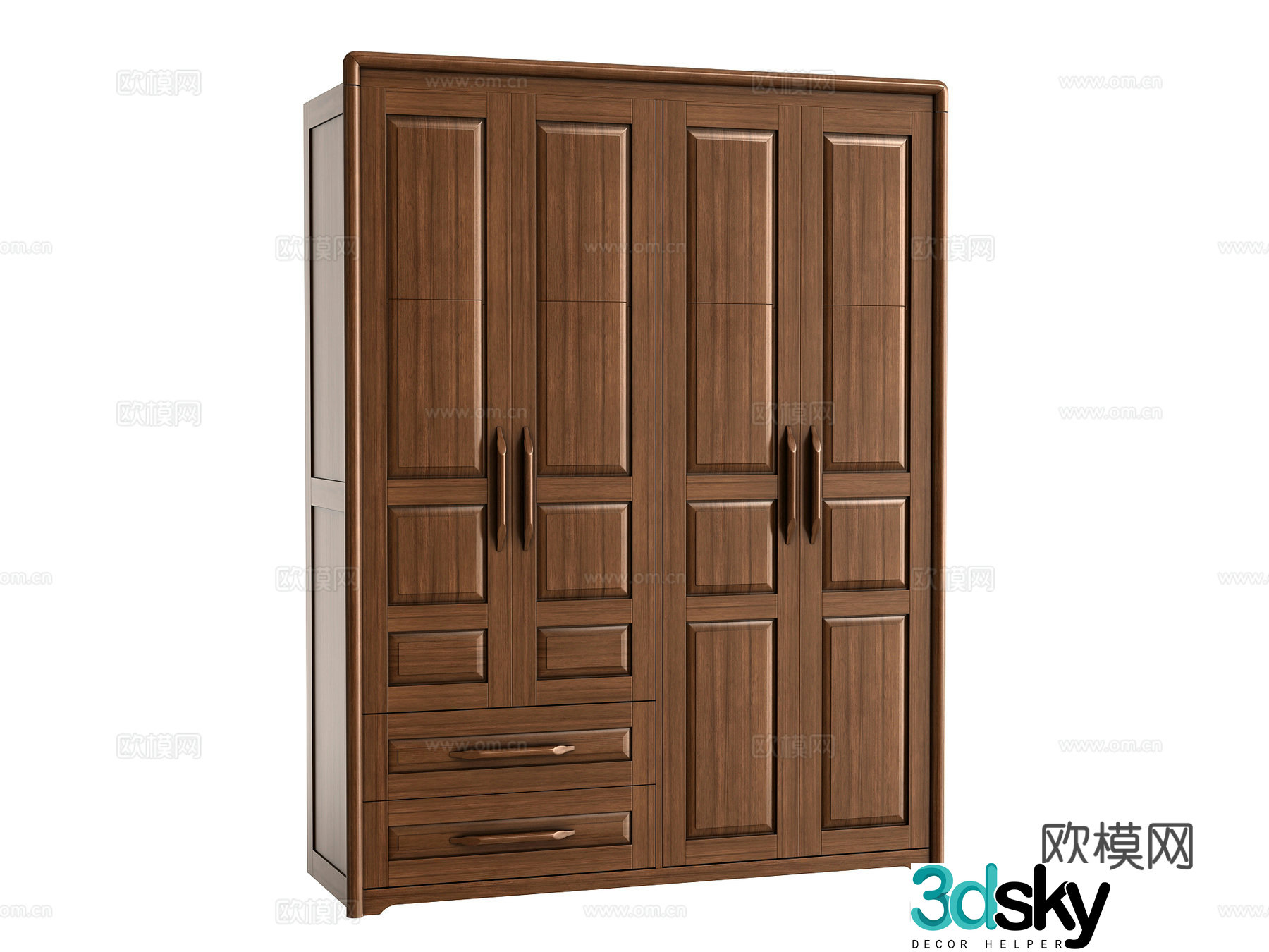 American four-door two-drawing wardrobe 3D model