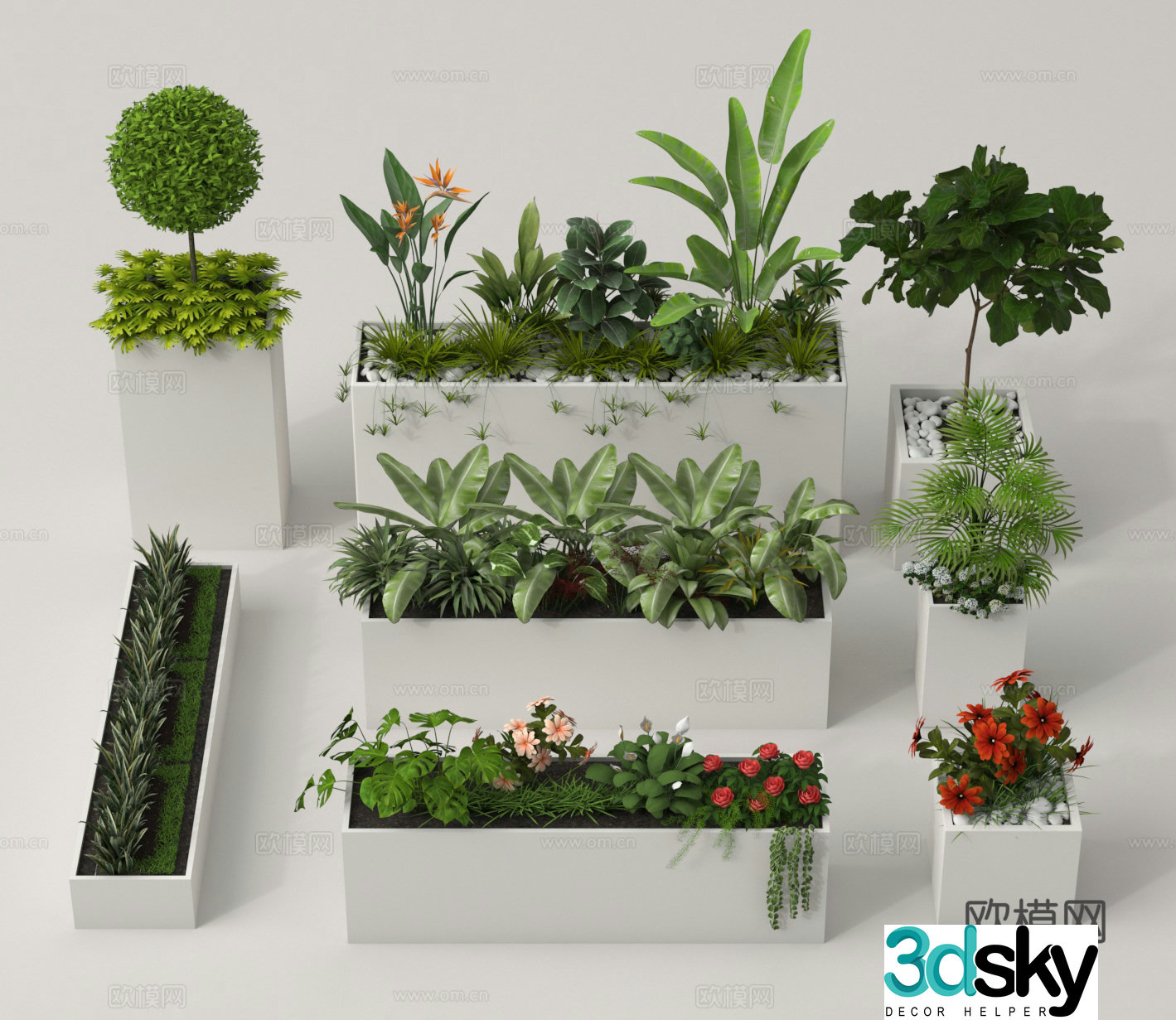 Outdoor flower box flower tank anticorrosion wood flower box green plant flower box flower bed 3D model