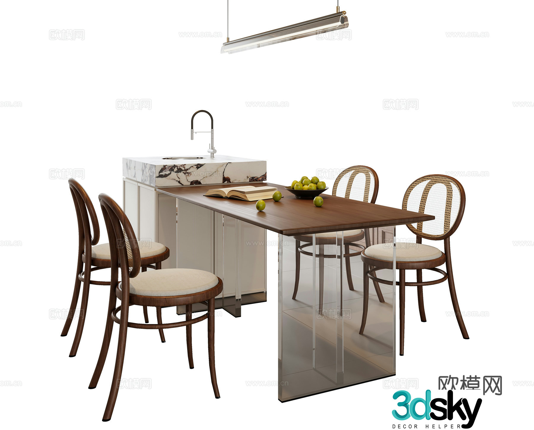 Medium style dining table and chair combination 3D model