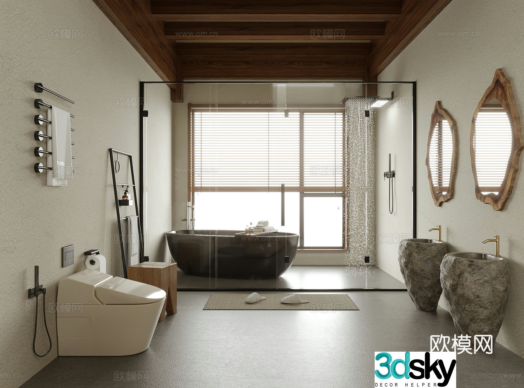 Modern B&B Bathroom Washing Desk Hotel Bathroom 3D Model