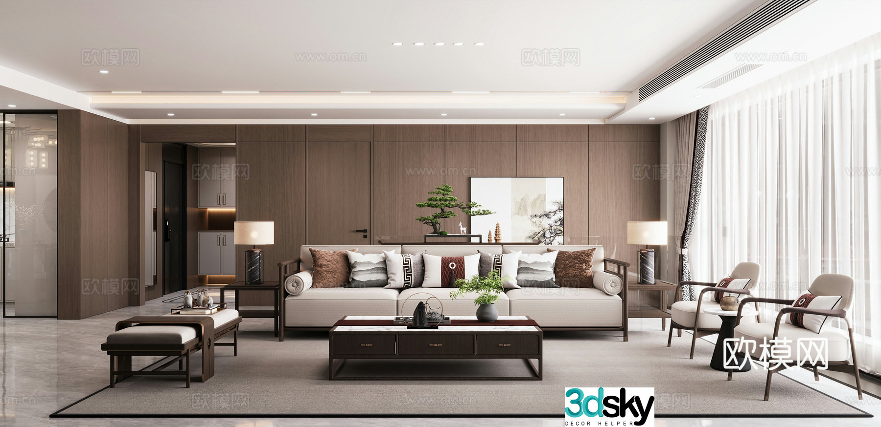 New Chinese style living and dining room 3D model