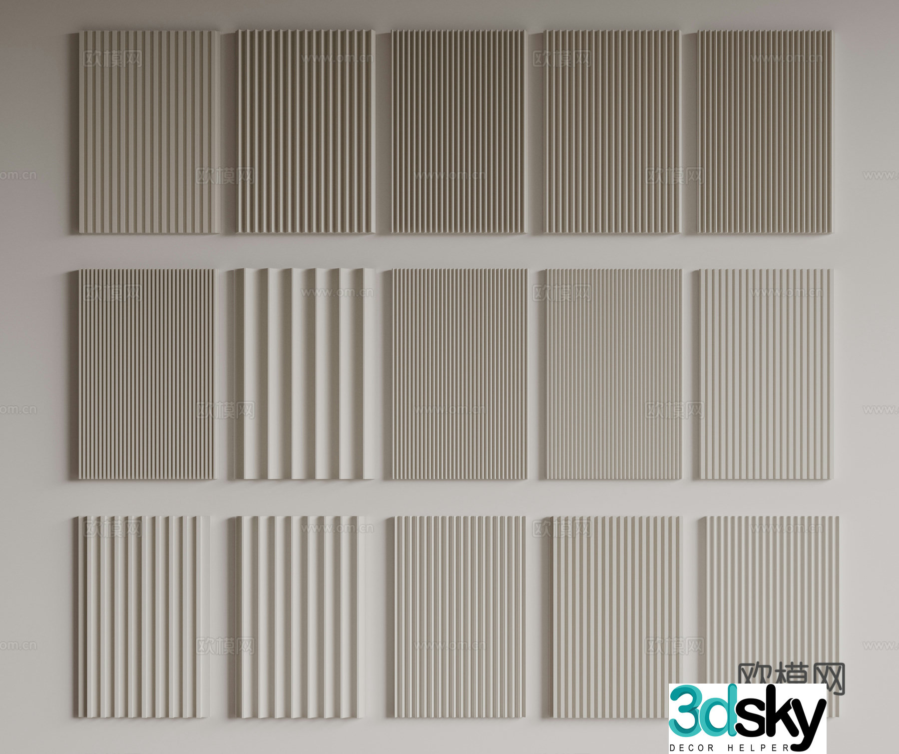 Modern Great Wall Board Grille Board Wall Board Wooden Veneer Lines Background Wall Wavy Board Wall Decoration 3D Model