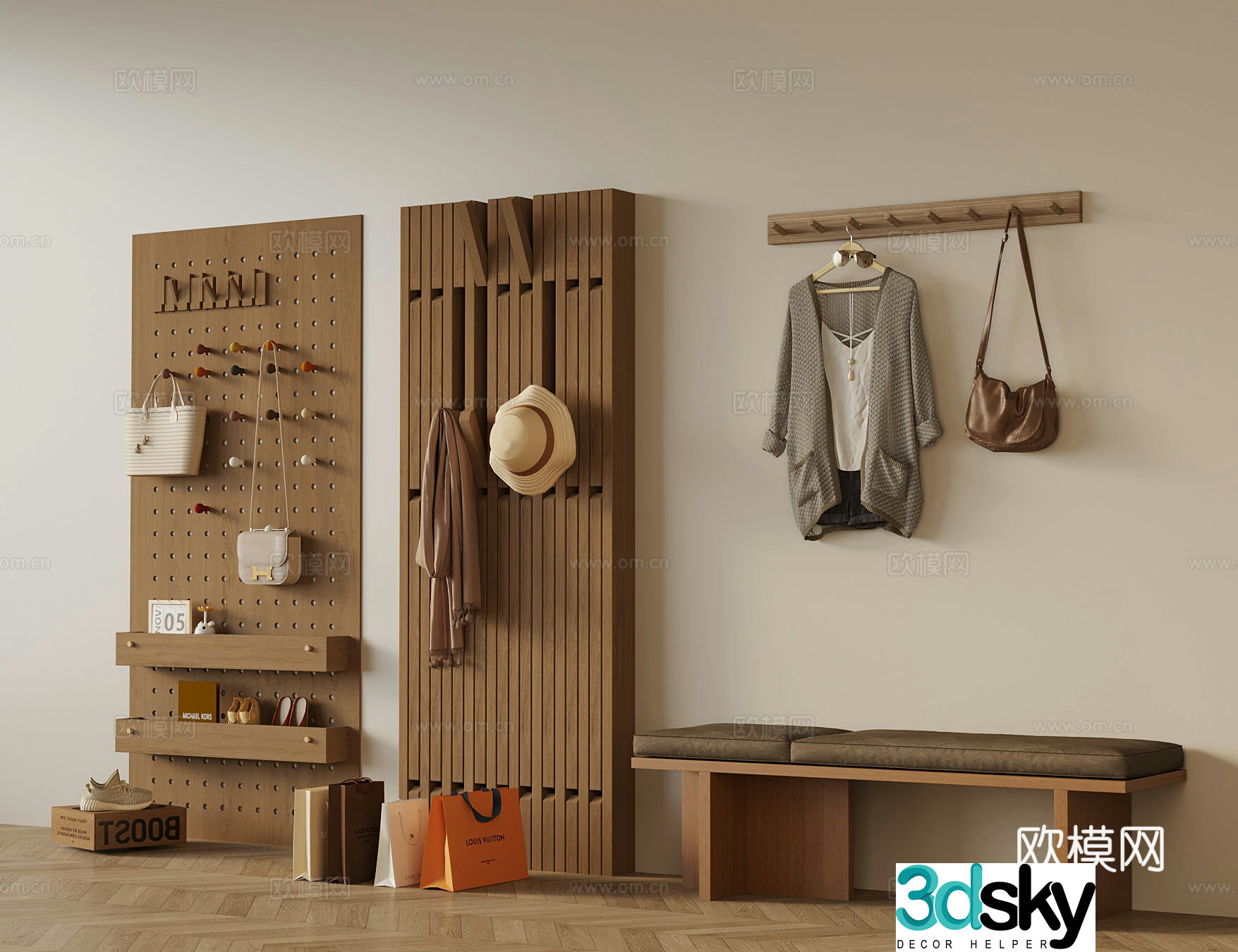 Modern coat hook shoes 3d model
