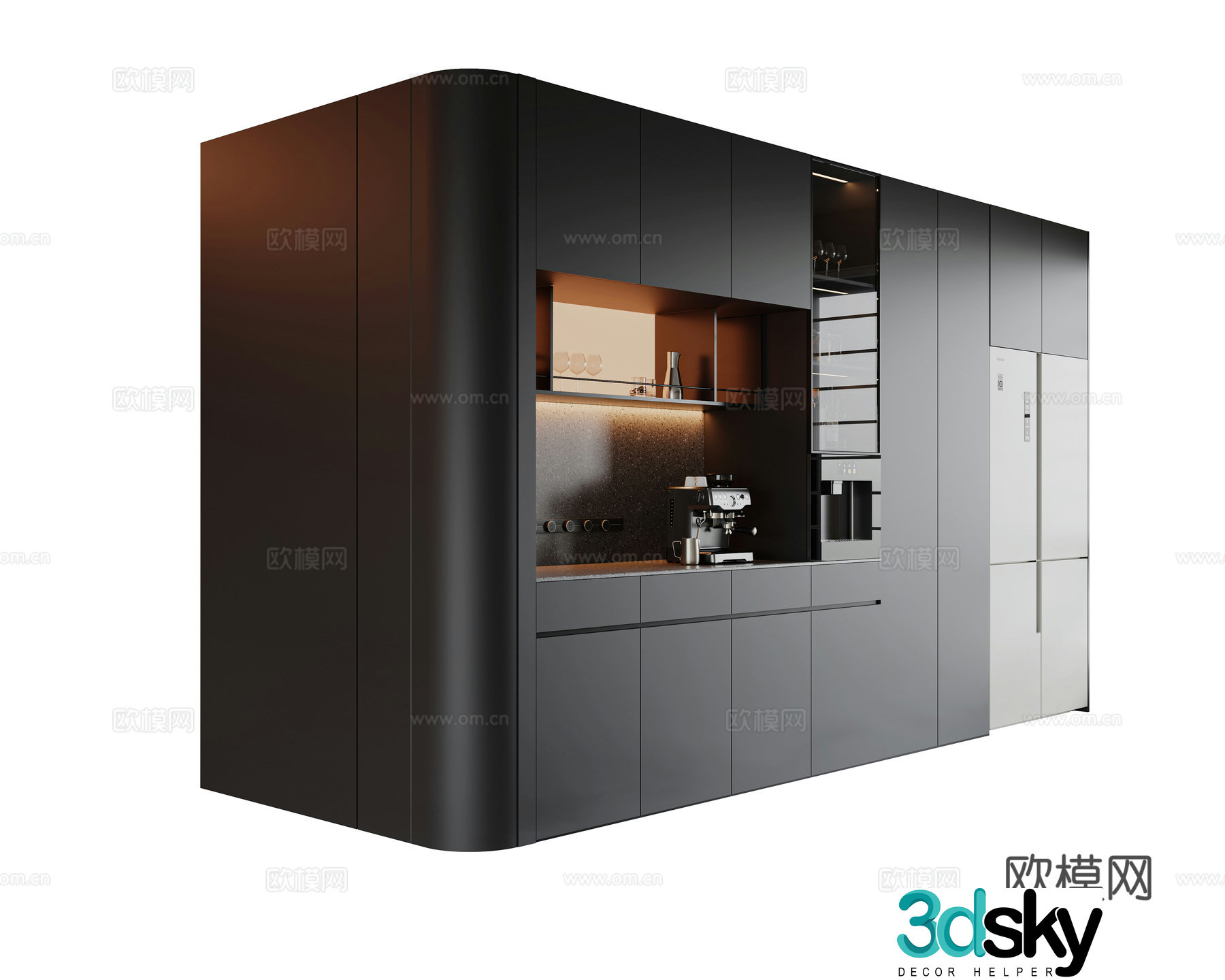 Sideboard wine cabinet decorative cabinet high cabinet embedded refrigerator glass cabinet household appliances 3D model