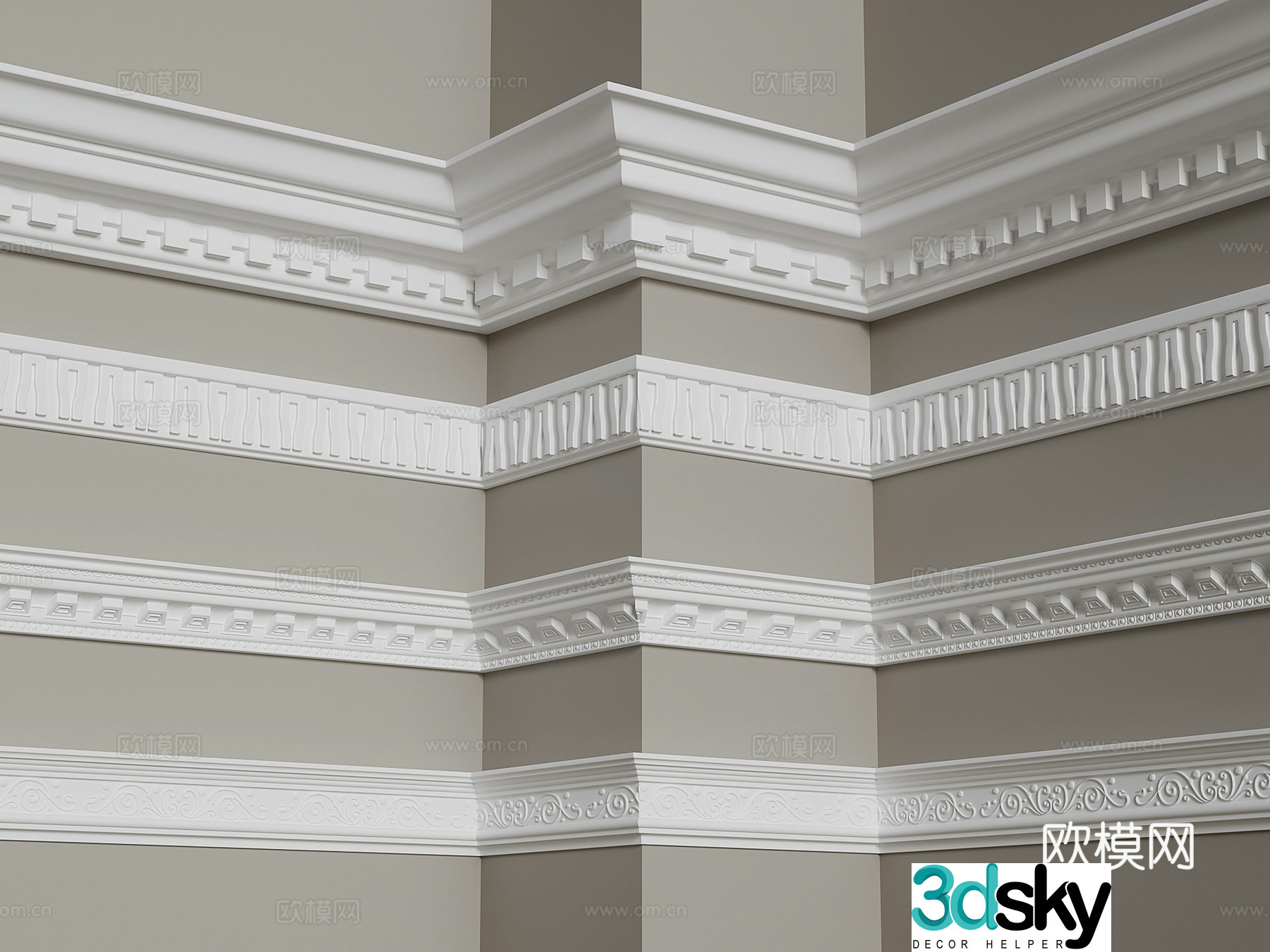 French gypsum line top corner line 3d model