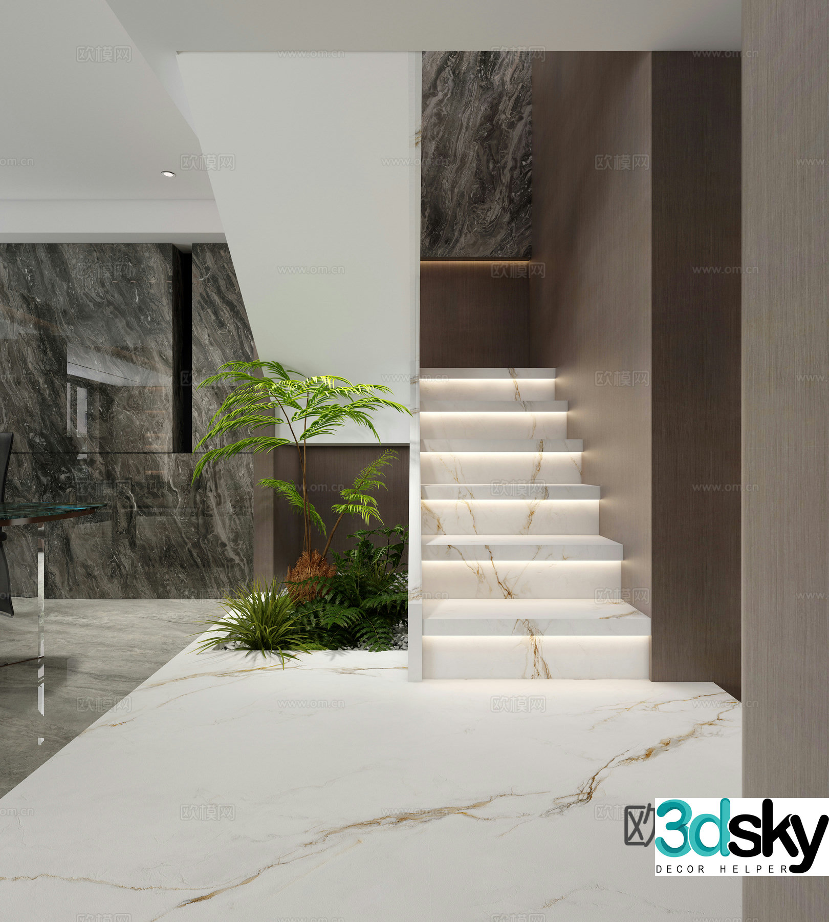 Modern stairwell landscaping landscape sketch 3d model