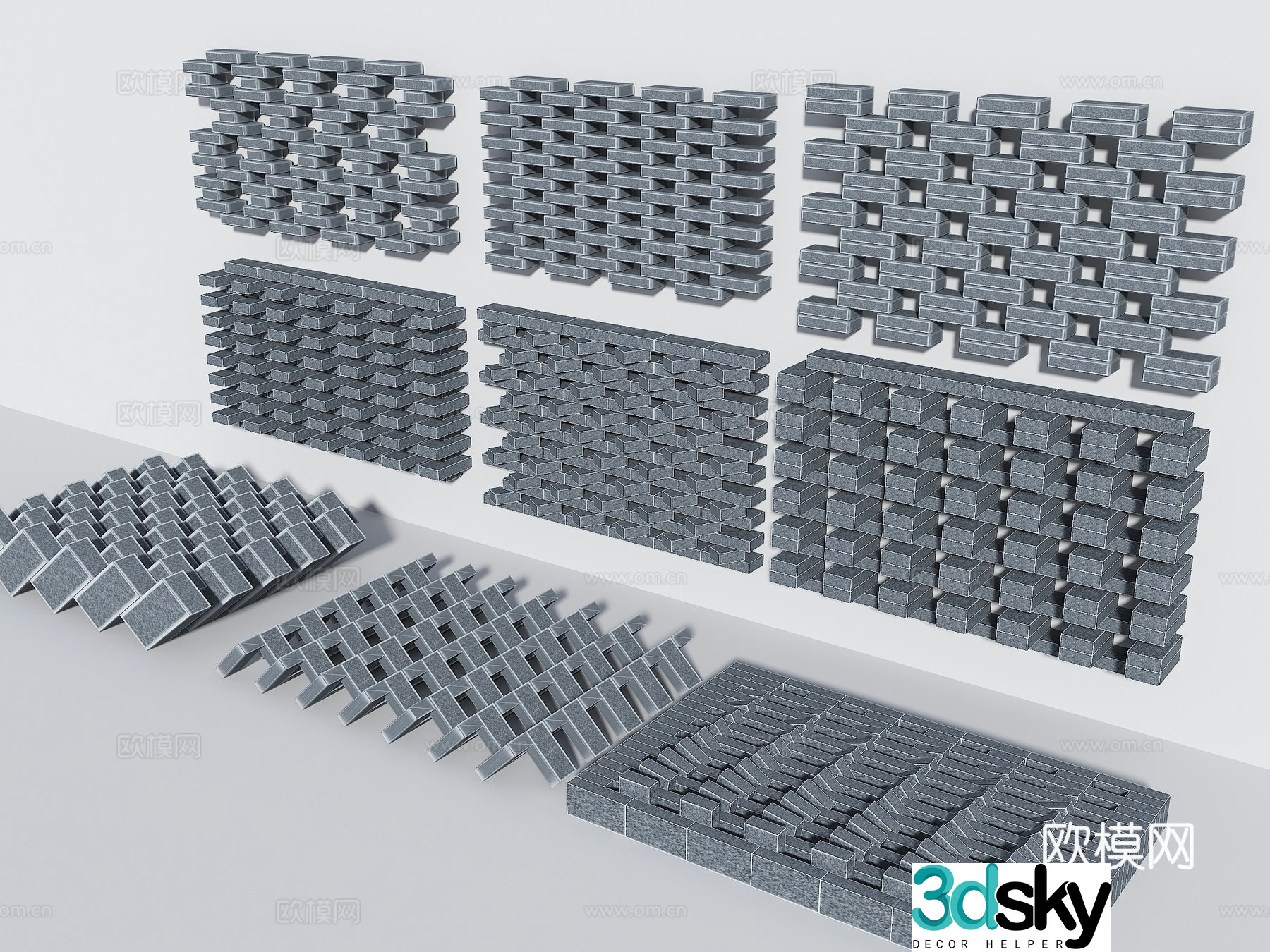 Modern blue brick partition Hollow blue brick wall Blue brick decorative wall Creative blue brick wall Hollow brick wall 3D model