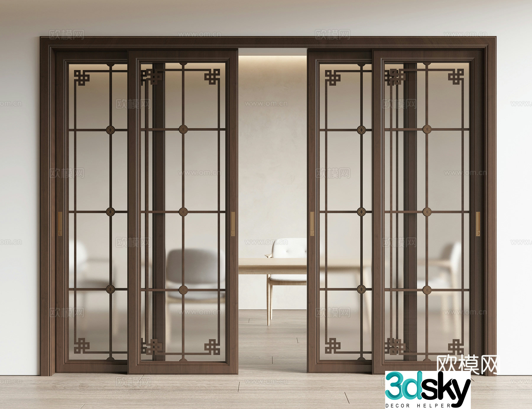 New Chinese sliding door 3D model