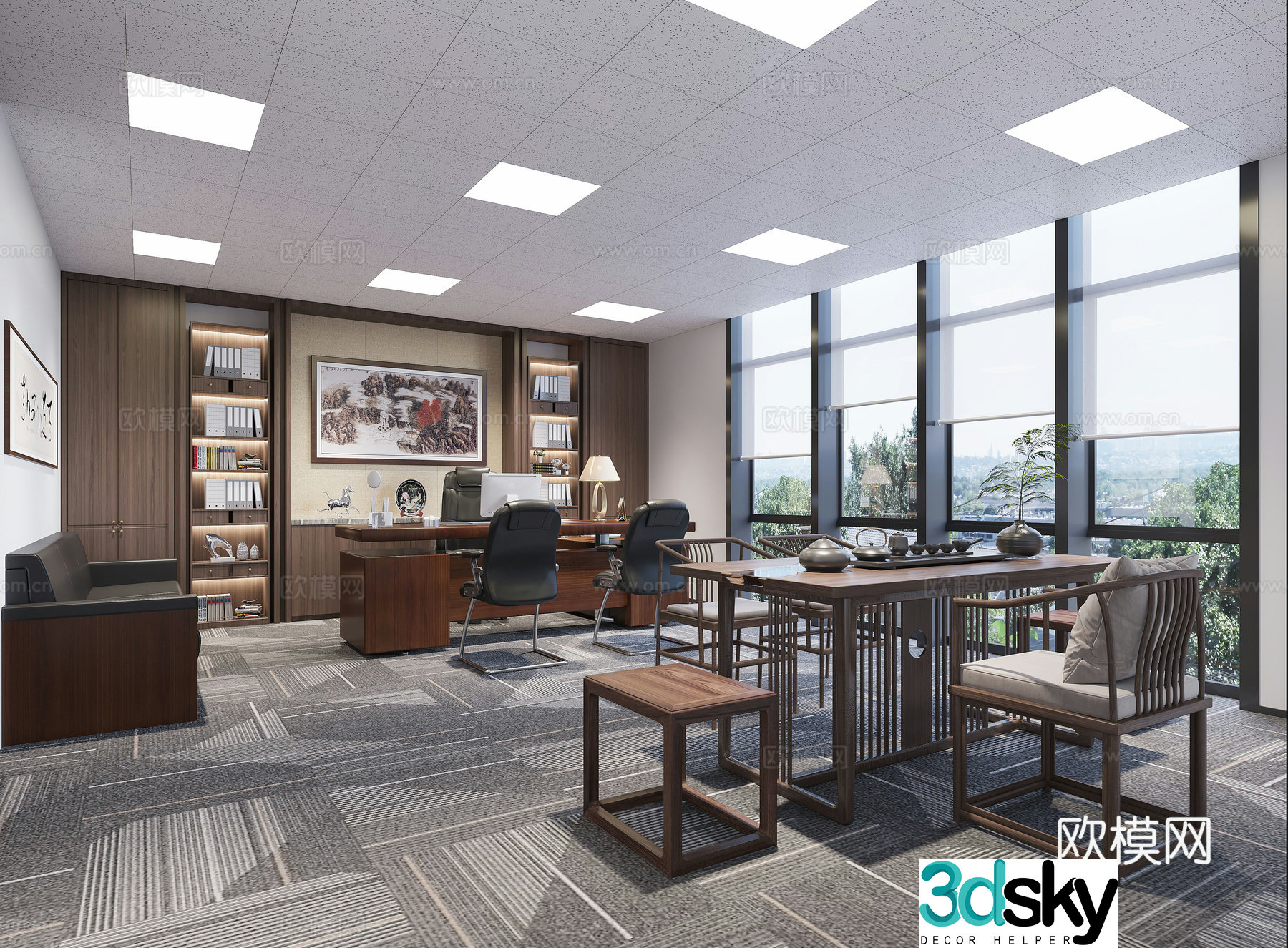 New Chinese style chairman’s office 3D model
