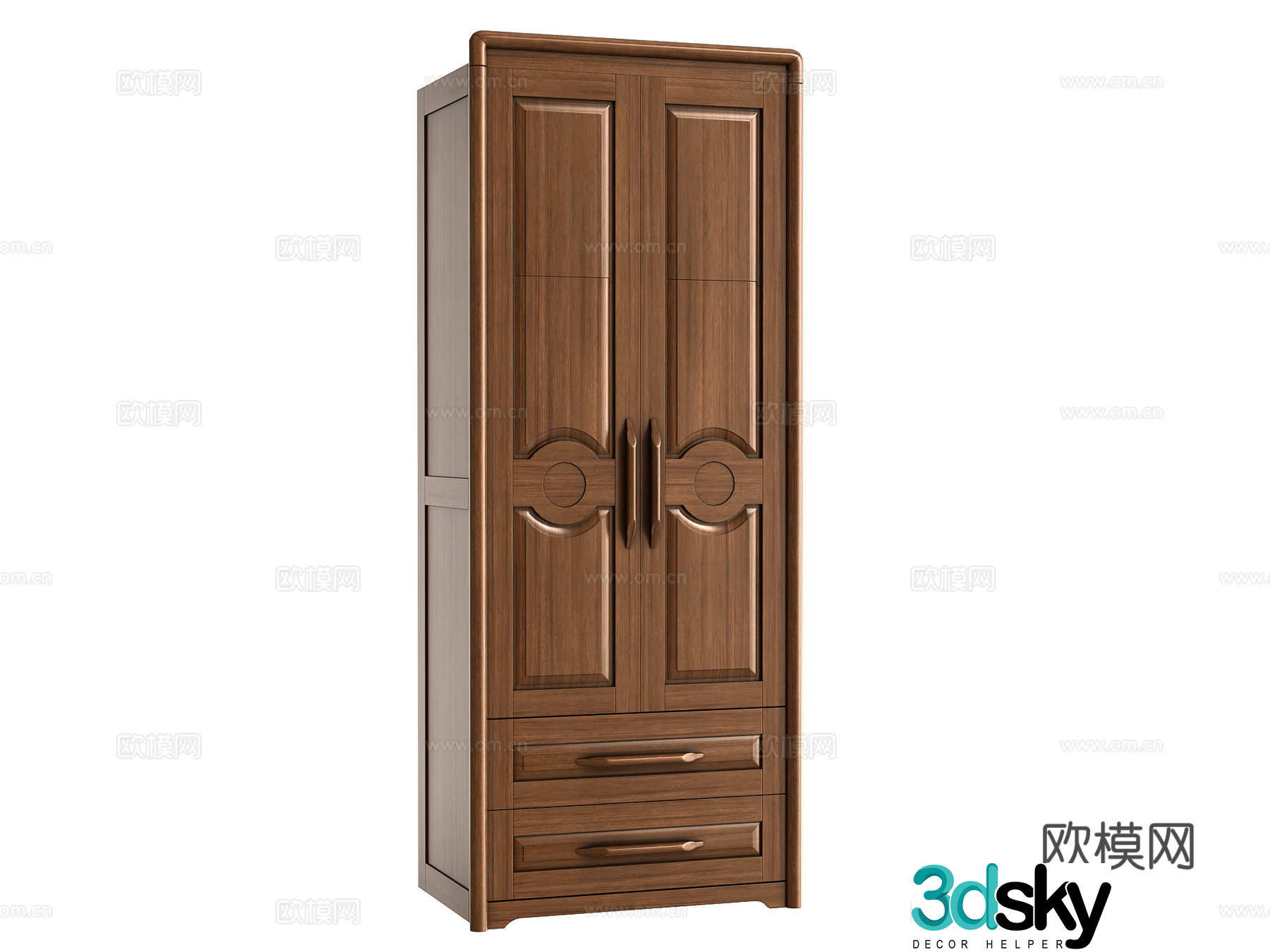 American two-door two-drawn wardrobe 3D model