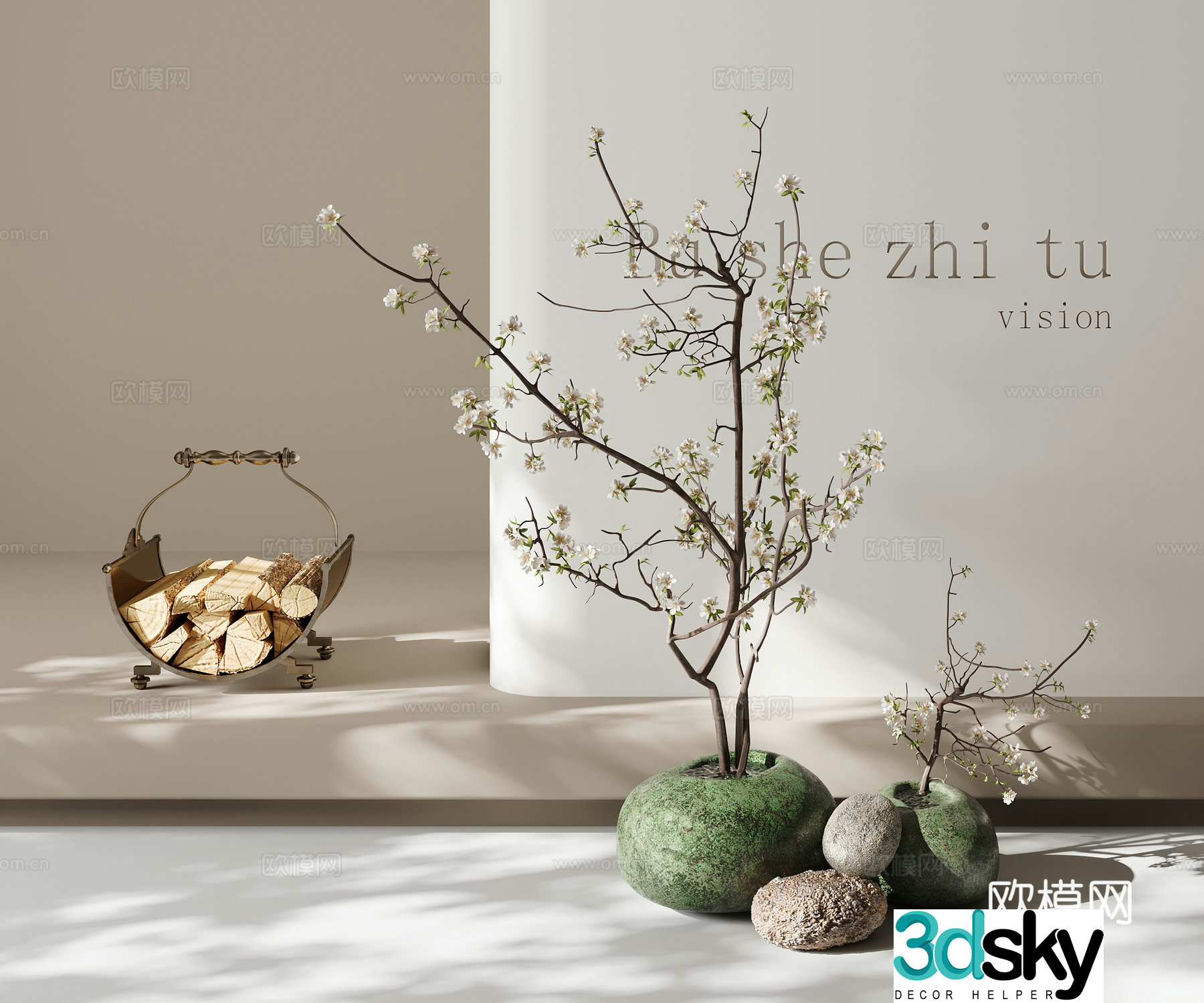 Modern flower art potted firewood 3D model