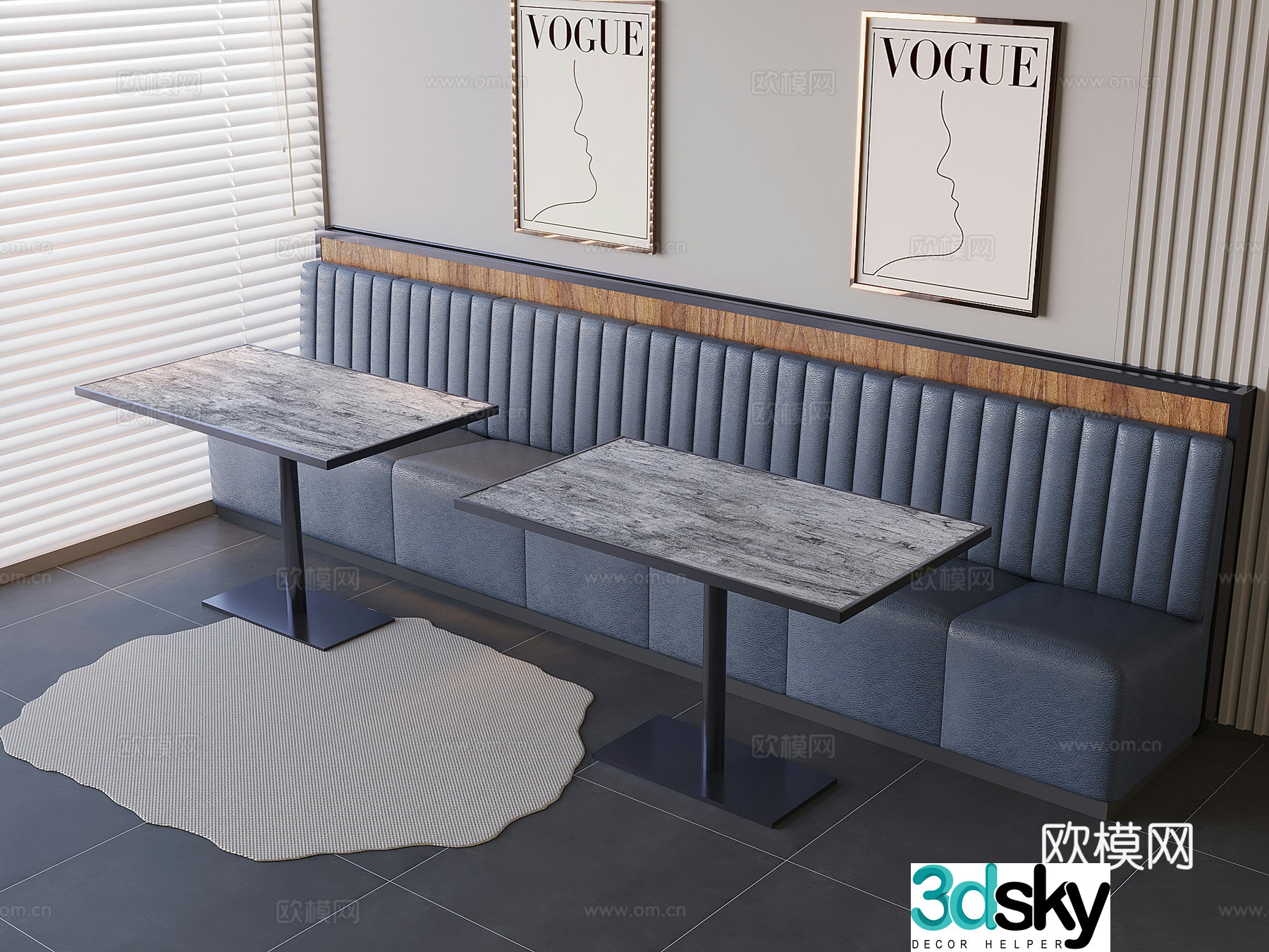 Restaurant booth soft bag sofa Cafe booth sofa Solid wood dining table 3D model