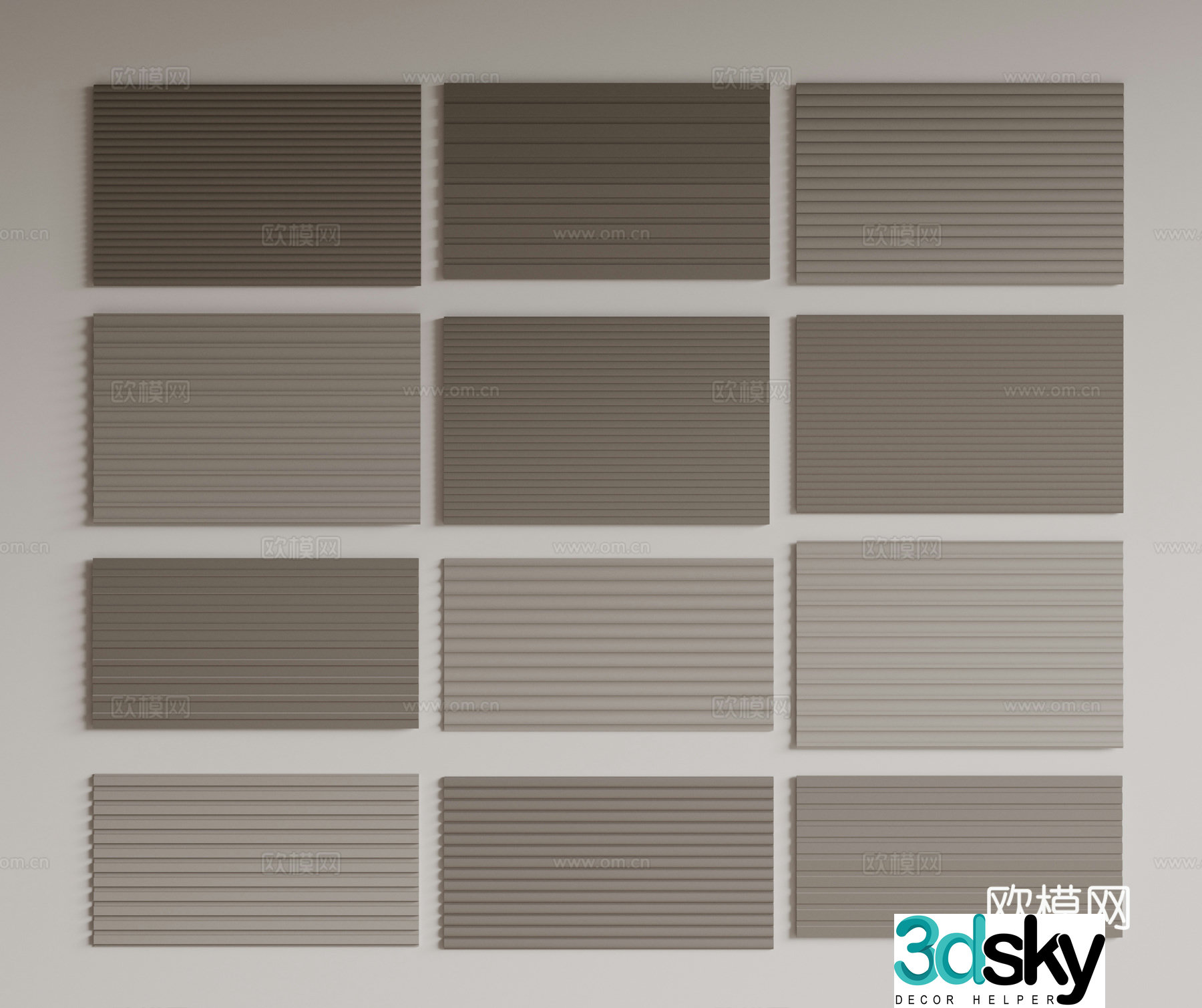 Modern Great Wall Board Grille Board Wall Board Wooden Veneer Lines Background Wall Wavy Board Wall Decoration 3D Model