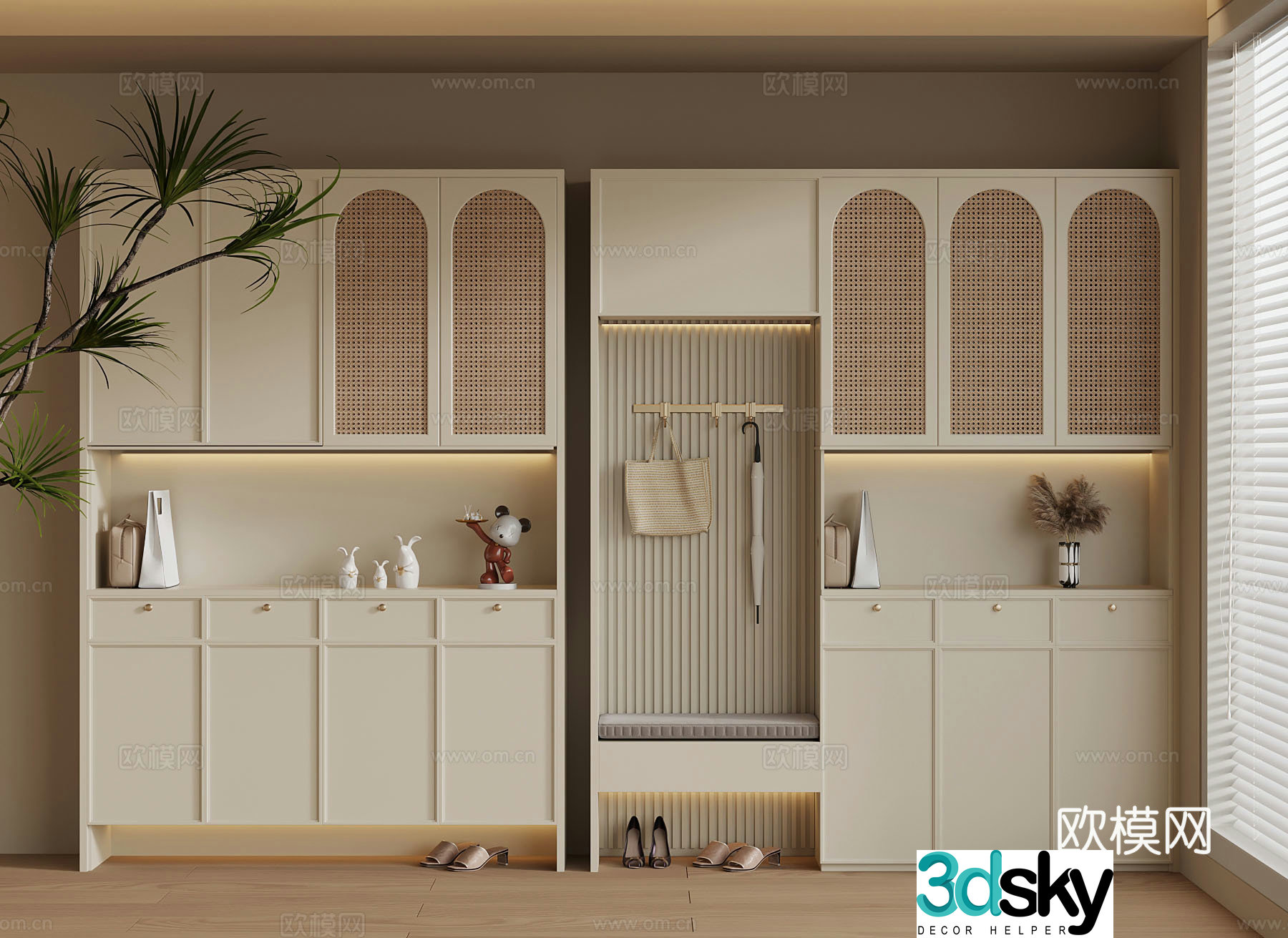 French cream style shoe cabinet 3d model