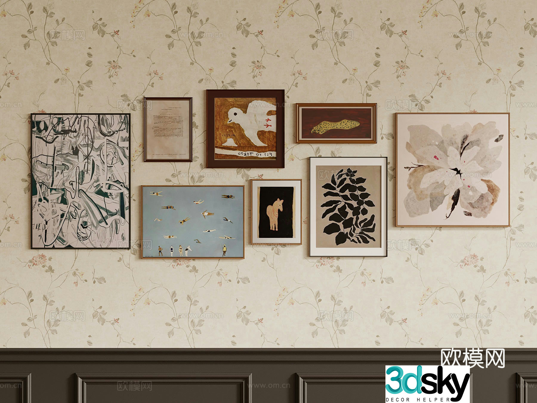 French decorative painting wall decoration 3d model