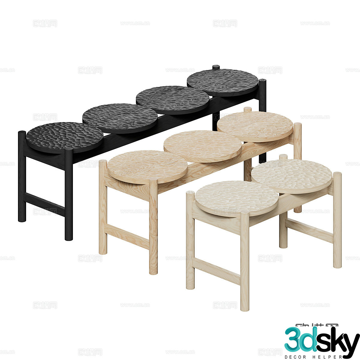 New Chinese wooden bench 3D model