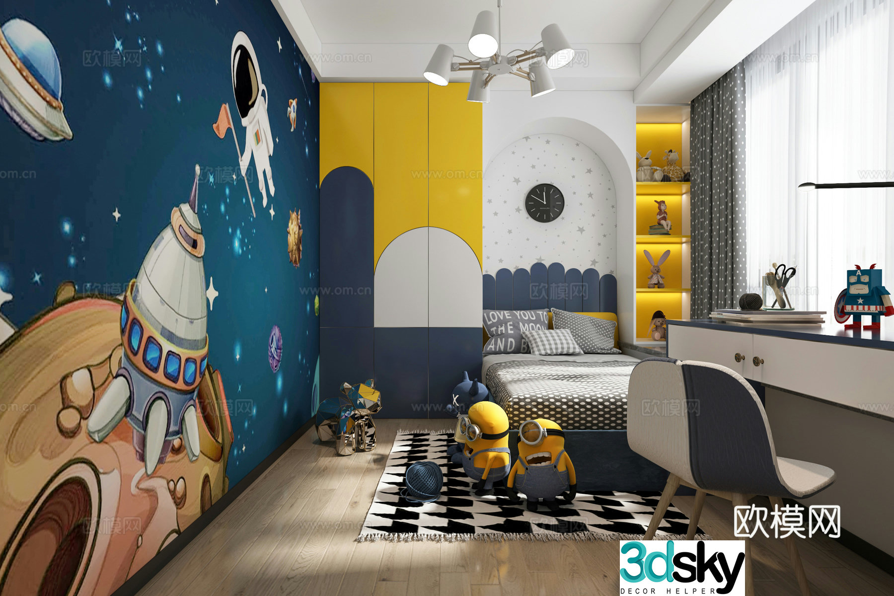 Modern children’s room boy’s room son’s room children’s room wall painting 3d model