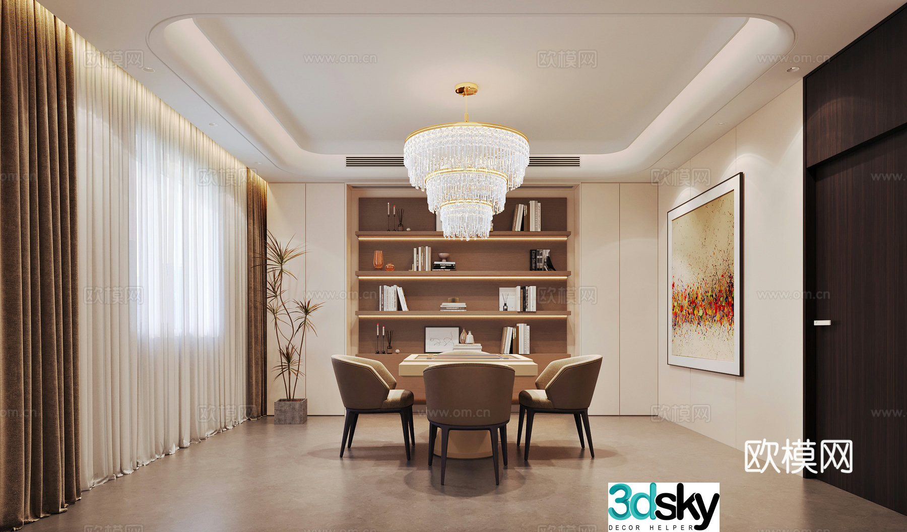 Modern chess and card room Mahjong room 3d model