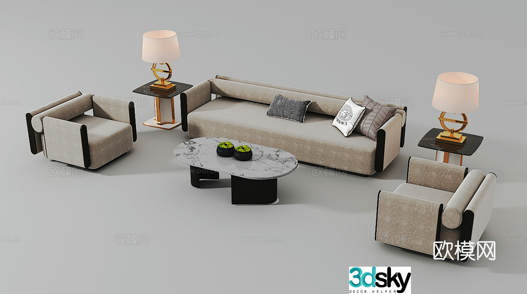 New Chinese style negotiation sofa coffee table table chair combination 3D model