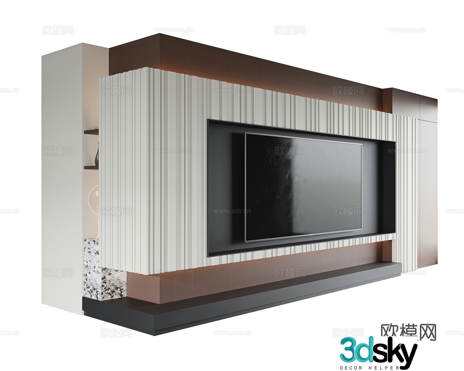 TV background wall wood veneer background wall grille background wall floor decorative cabinet 3d model