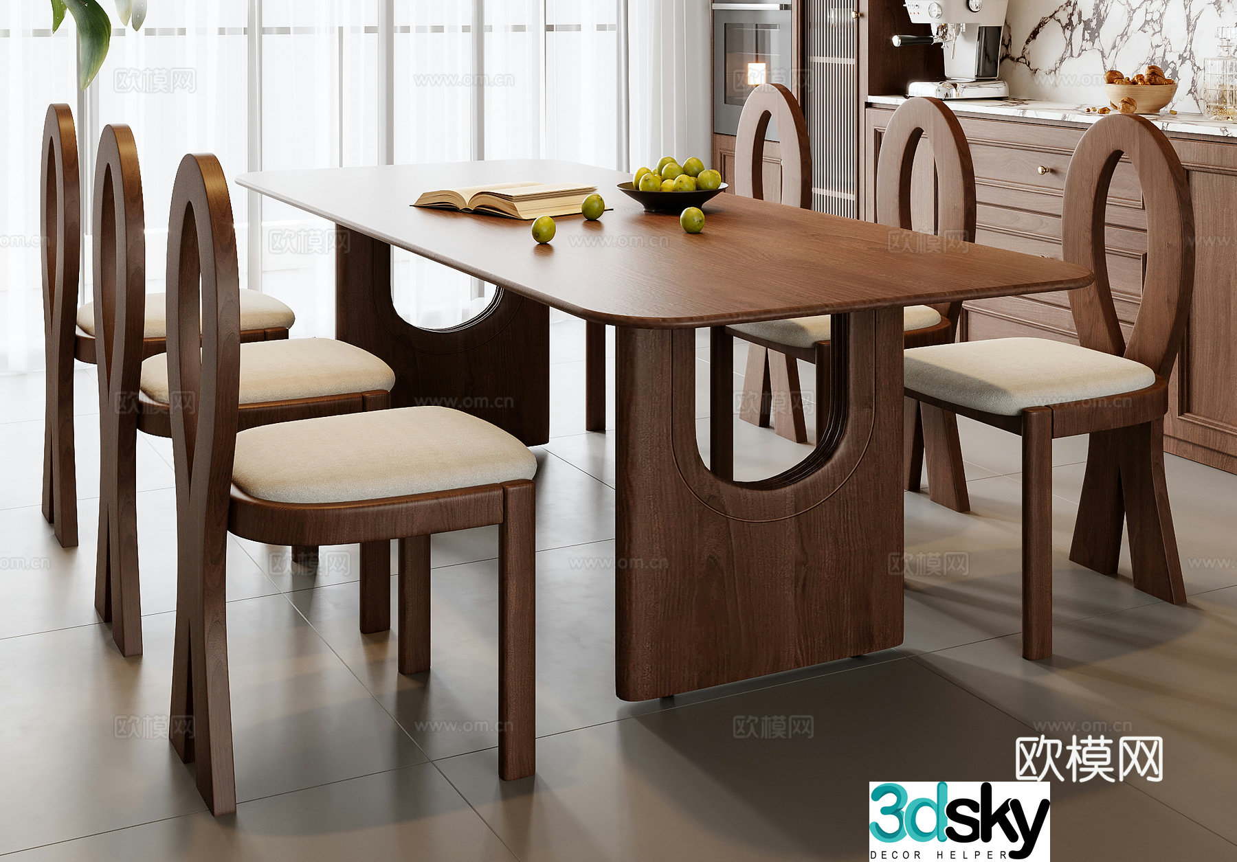Medium style dining table and chair combination 3D model