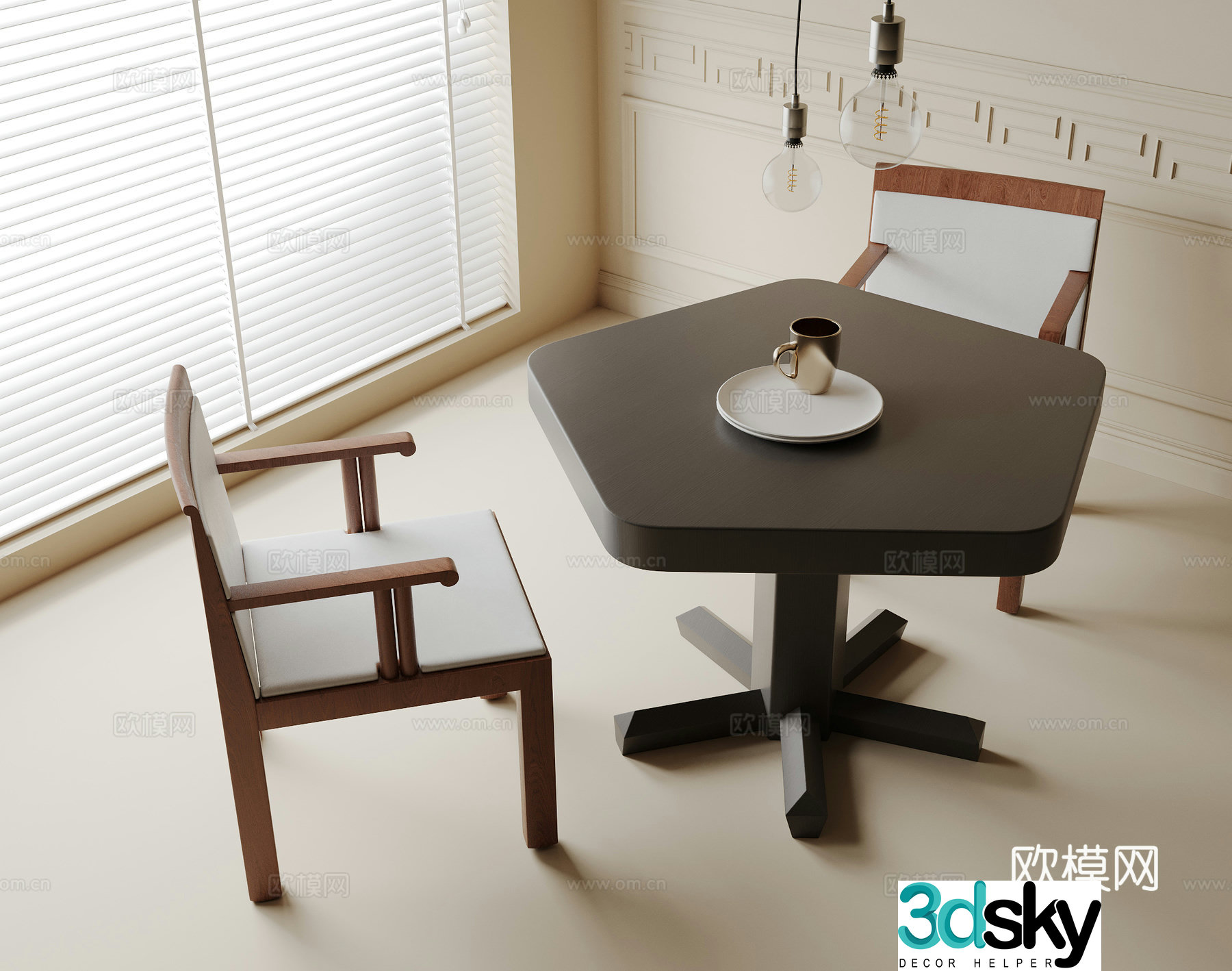 Modern dining table and chair 3d model