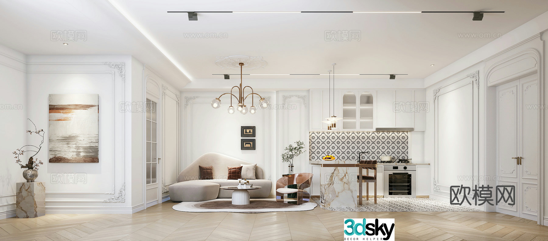 Light French Apartment B&B 3D Model