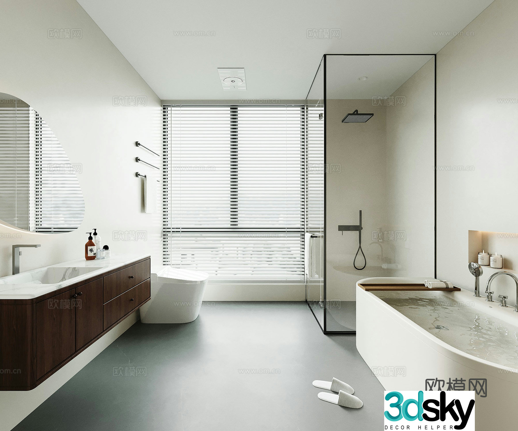 Middle-aged bathroom cabinet bathtub 3d model