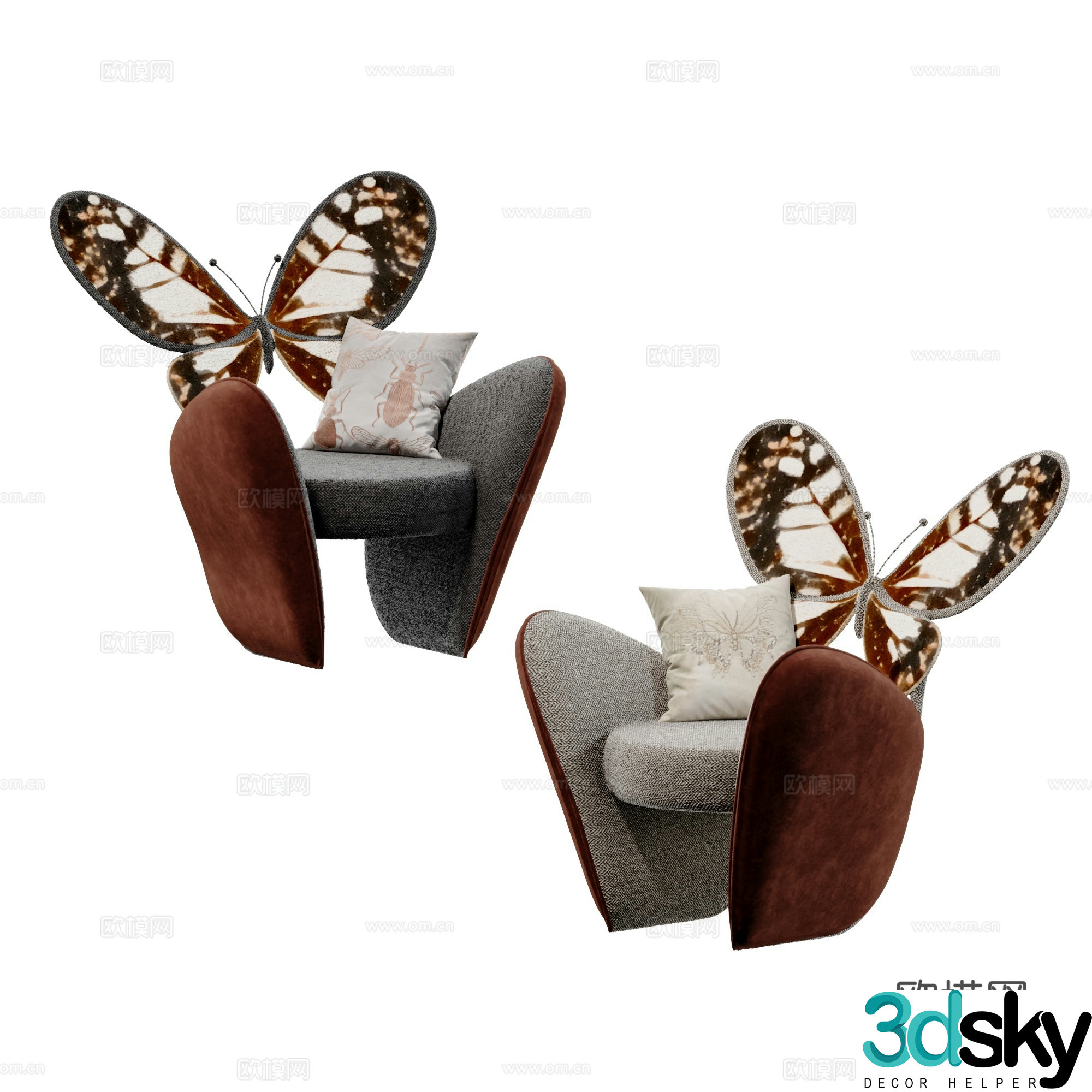Modern light luxury butterfly lounge chair casual sofa 3d model