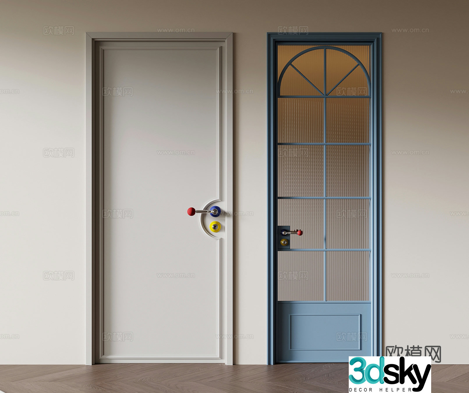 Modern single-open door glass door dopamine interior door 3d model