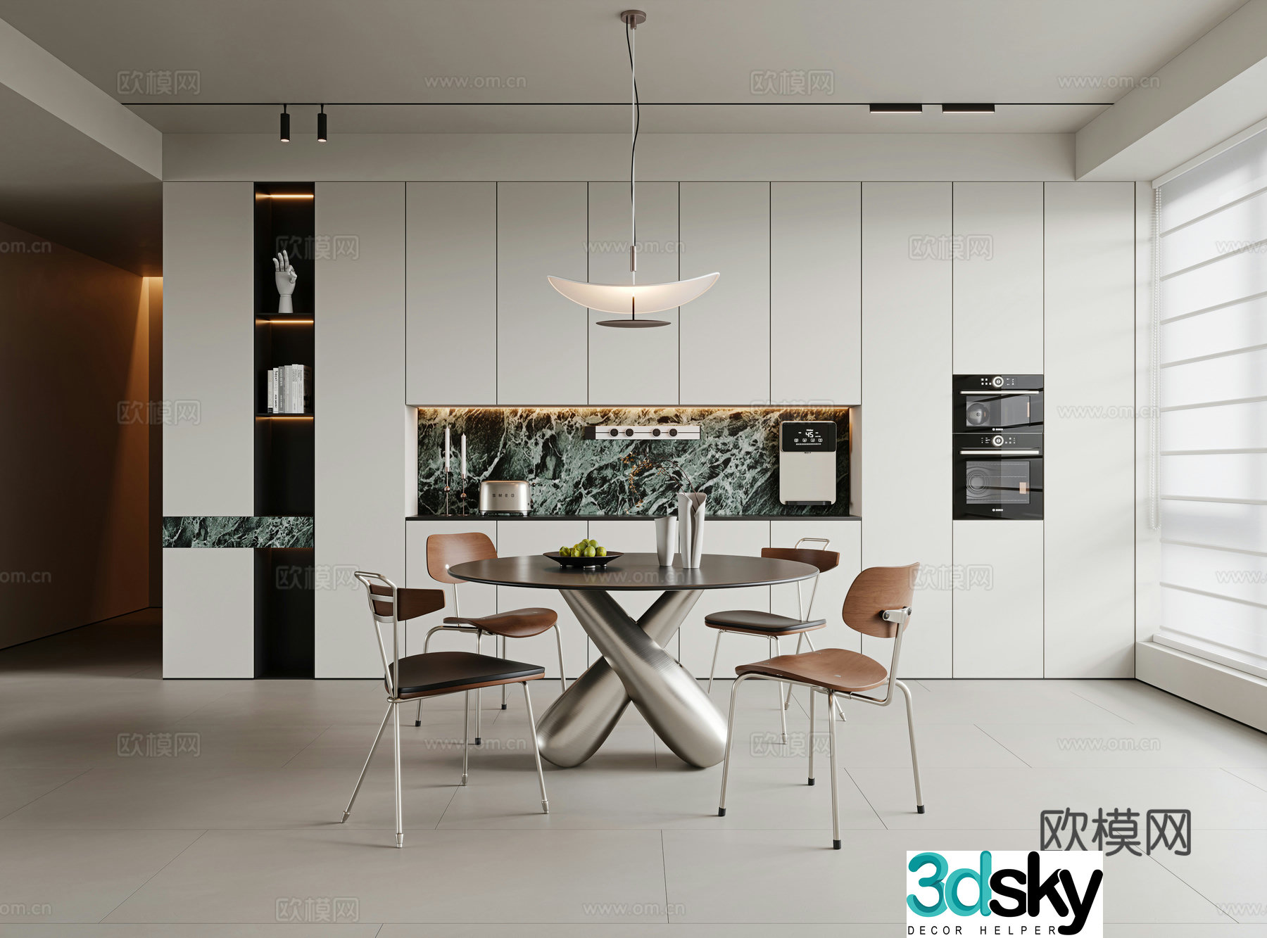 Modern minimalist dining room round dining table and chairs stainless steel dining table minimalist dining chair stainless steel single chair 3D model