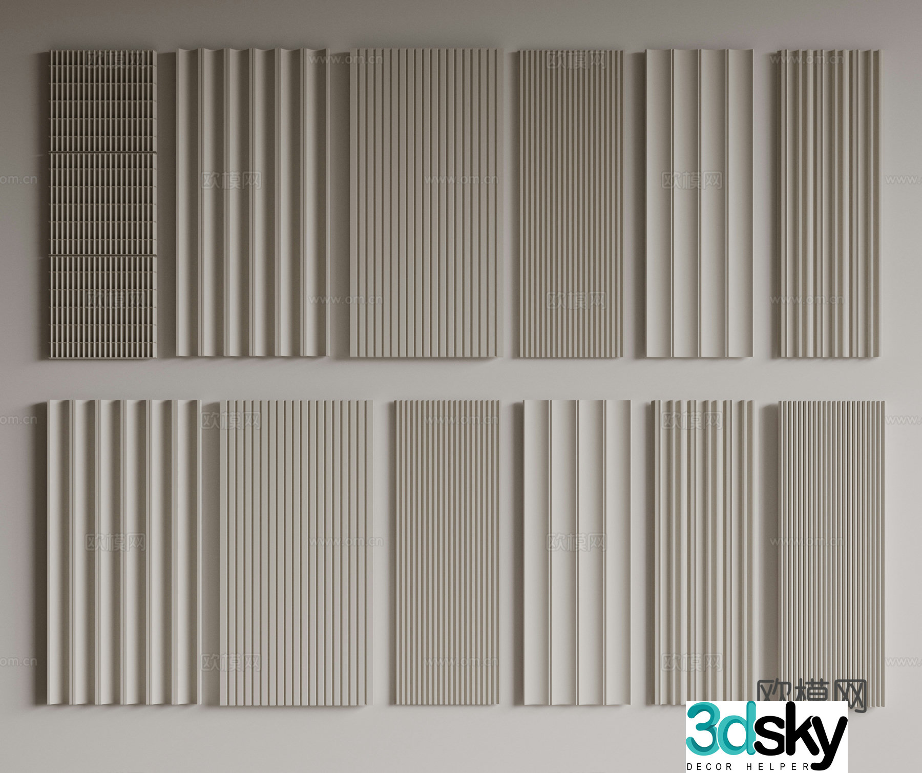 Modern Great Wall Board Grille Board Wall Board Wooden Veneer Lines Background Wall Wavy Board Wall Decoration 3D Model