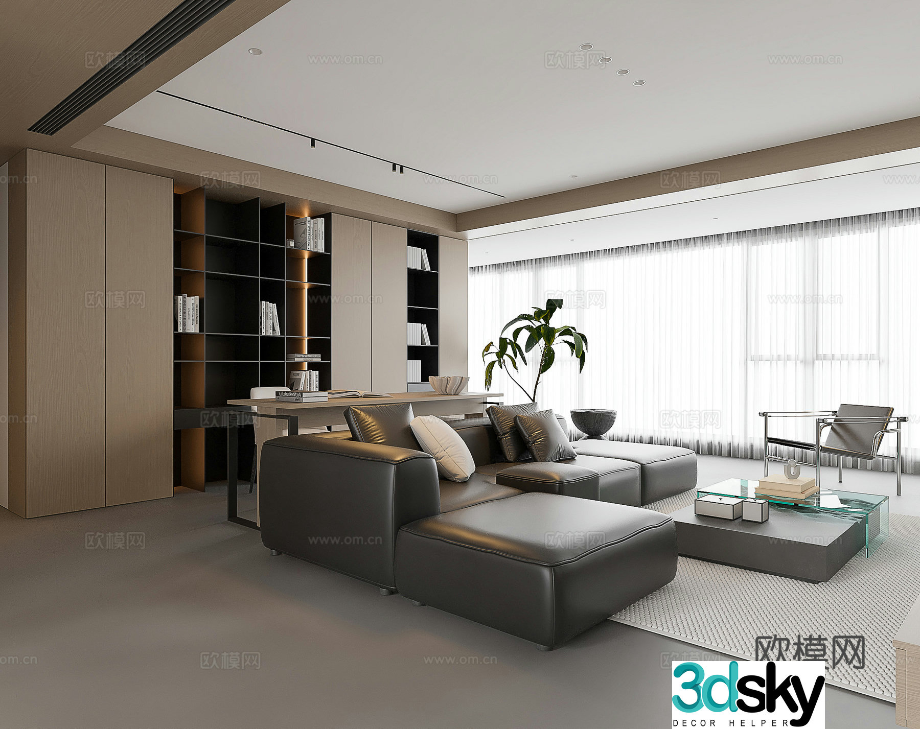 Modern living room large flat living room log living room creamy living room modern sofa coffee table combination 3D model