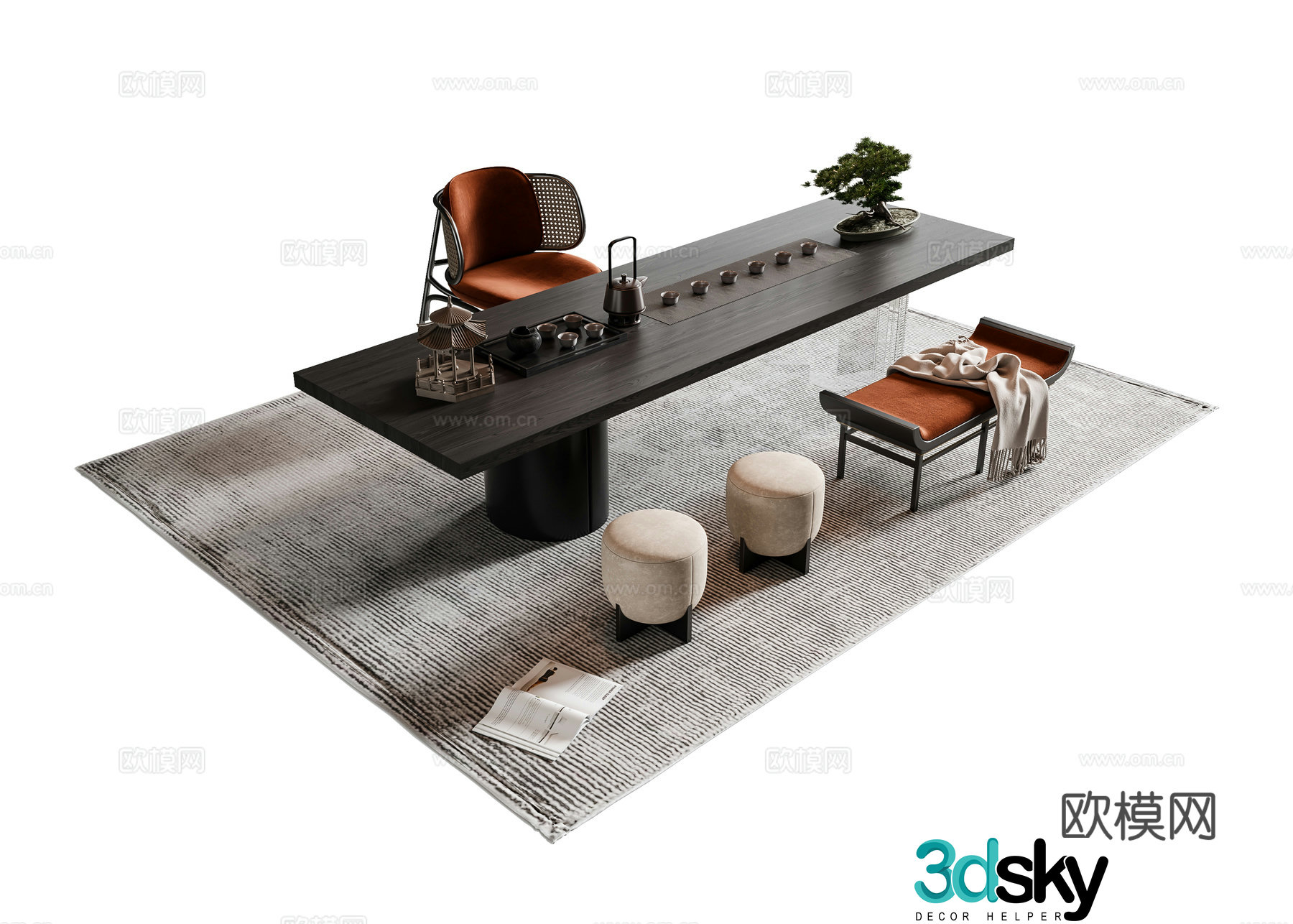 New Chinese tea table and chair 3D model