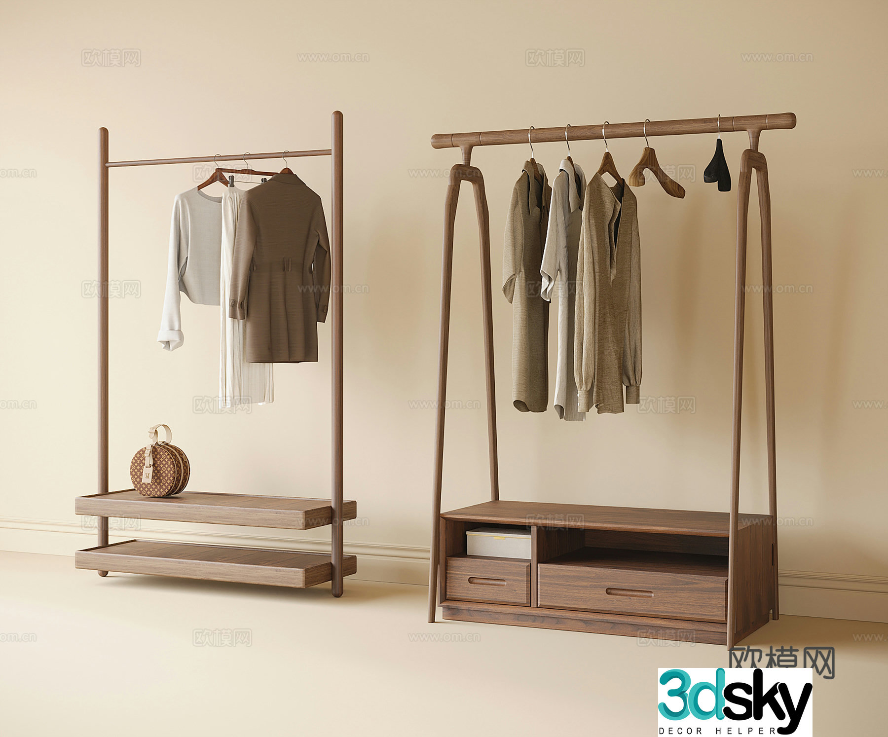 New Chinese style floor-standing clothes hanger Clothes hanger 3D model