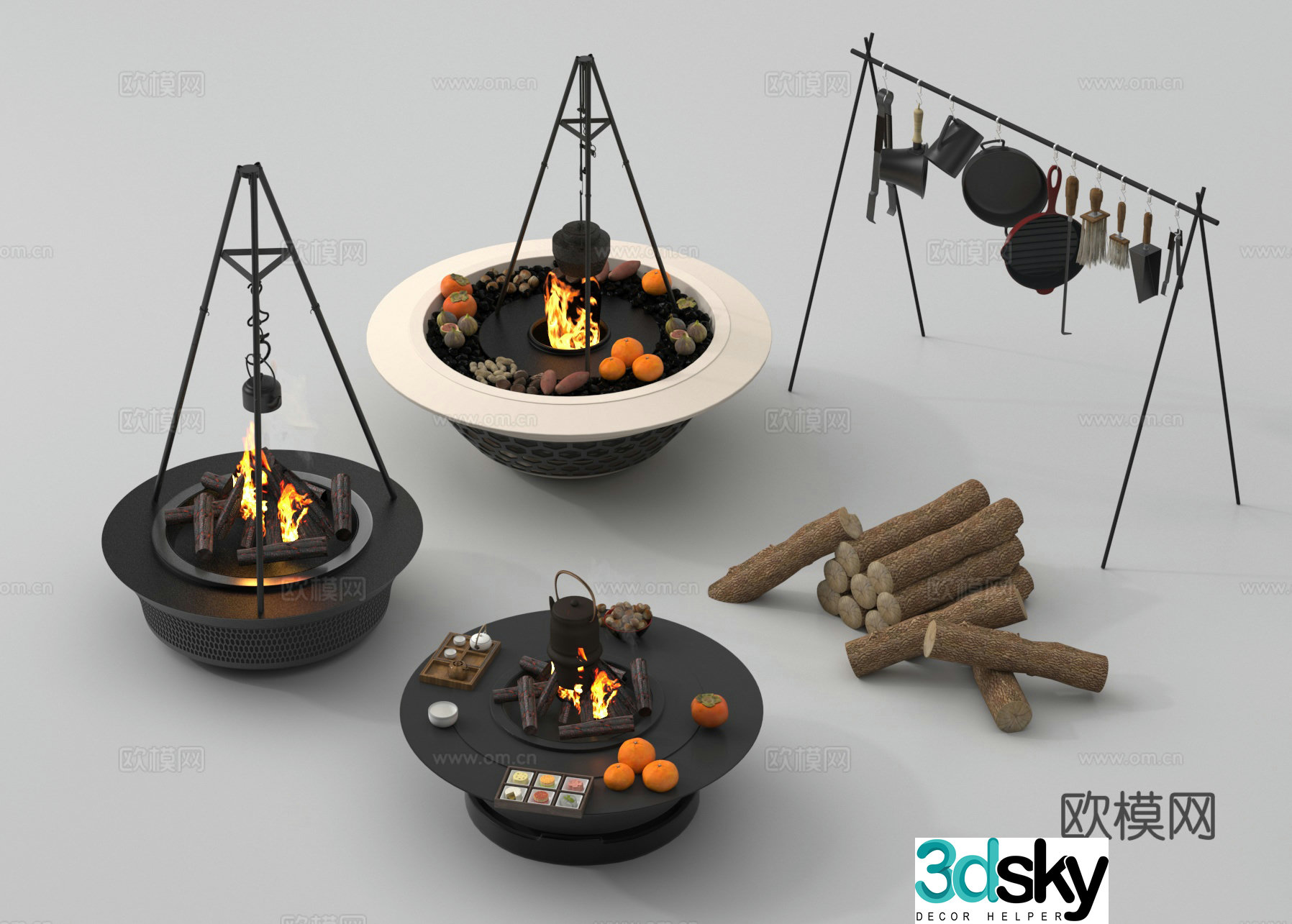 Outdoor barbecue grill barbecue table outdoor kitchenware rack 3d model
