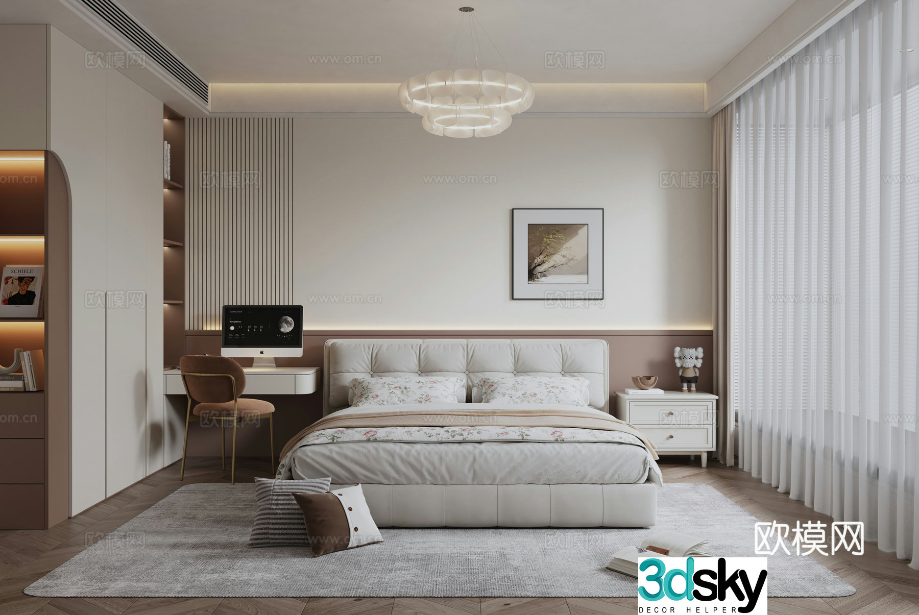 Modern minimalist home bedroom 3d model
