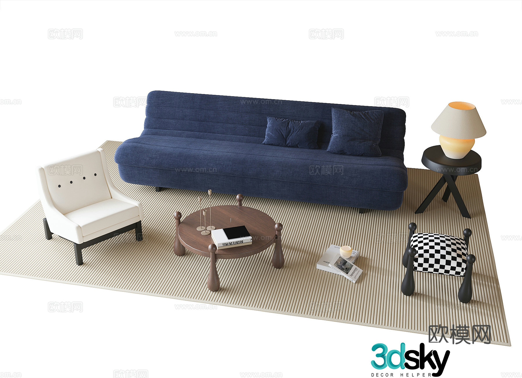French sofa coffee table combination coffee table leisure chair 3d model