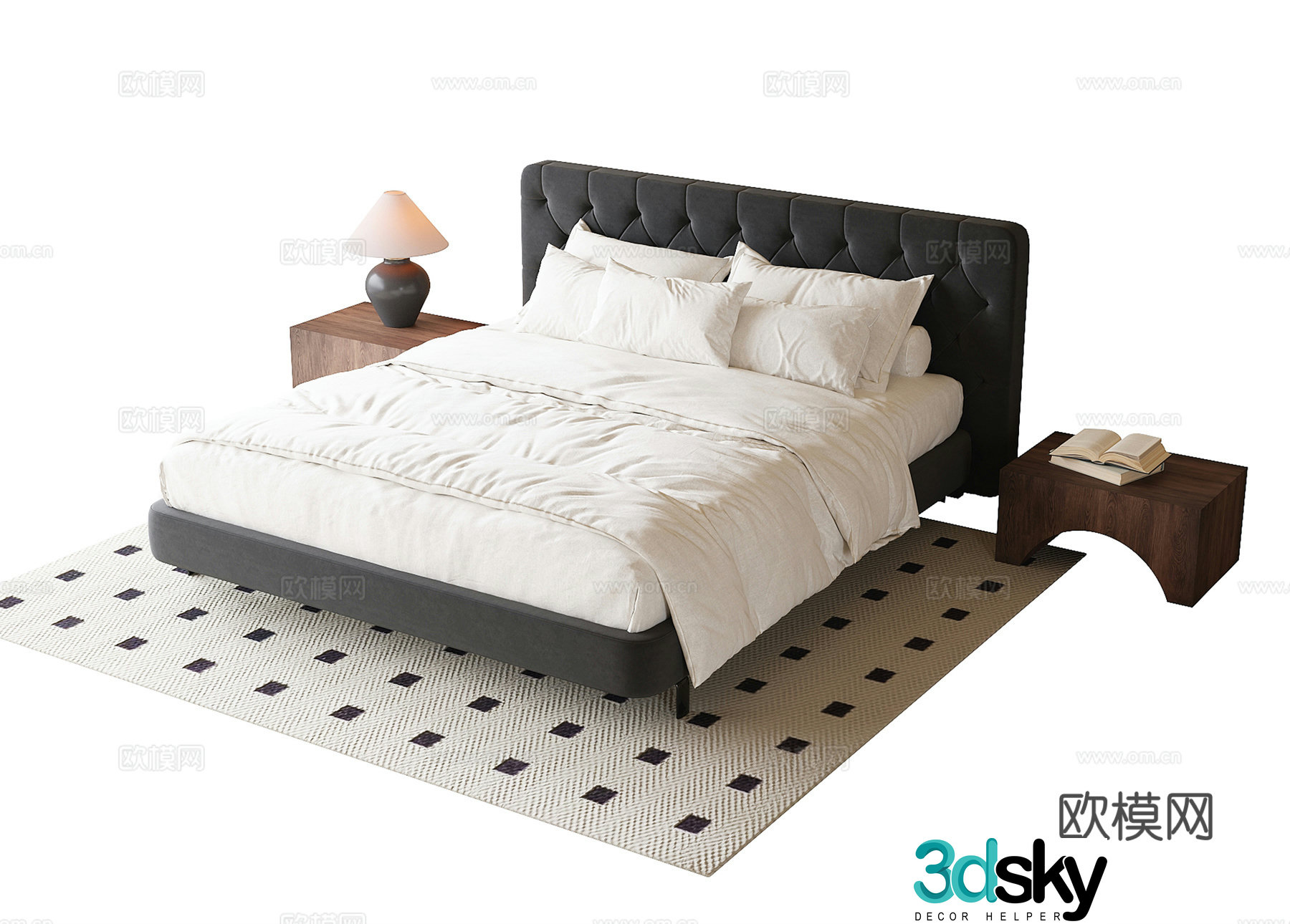 Modern double sofa table lamp carpet 3d model