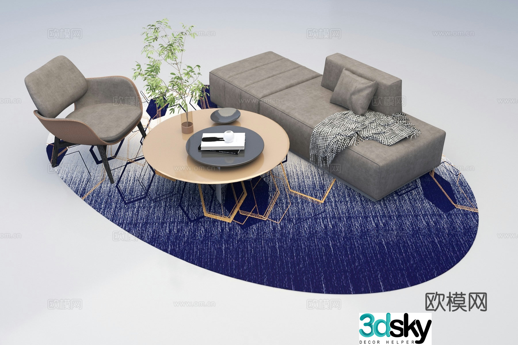 Modern casual sofa sofa coffee table combination 3D model