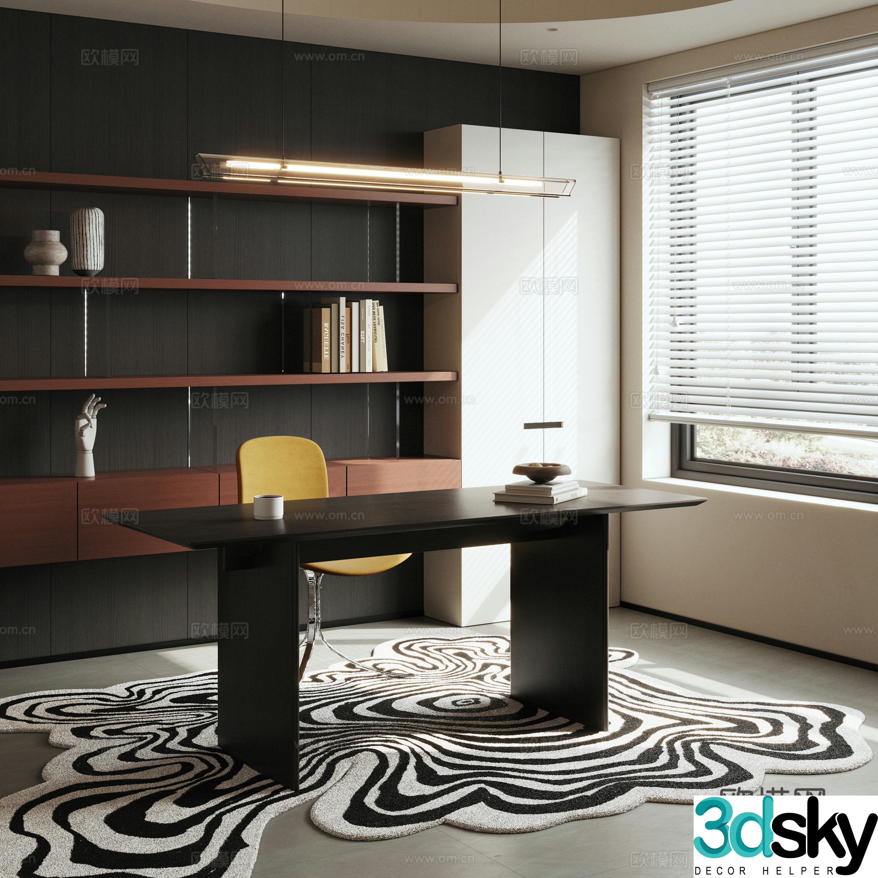 Modern minimalist study bedroom study open study villa study villa study 3d model