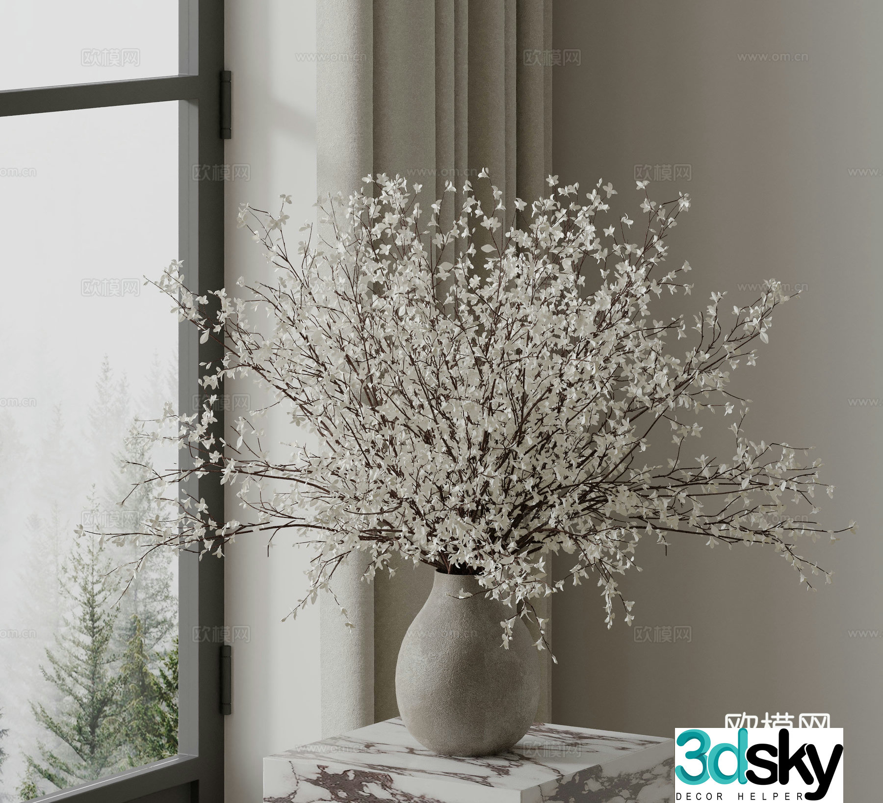 Modern flower potted ornaments 3D model