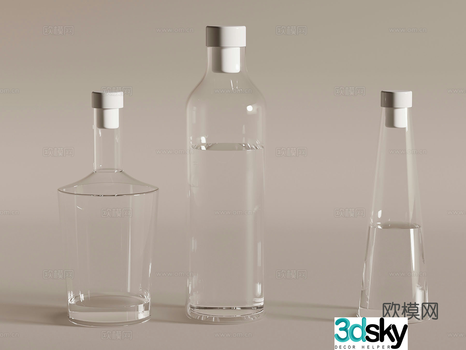 Modern glass cup water bottle 3d model