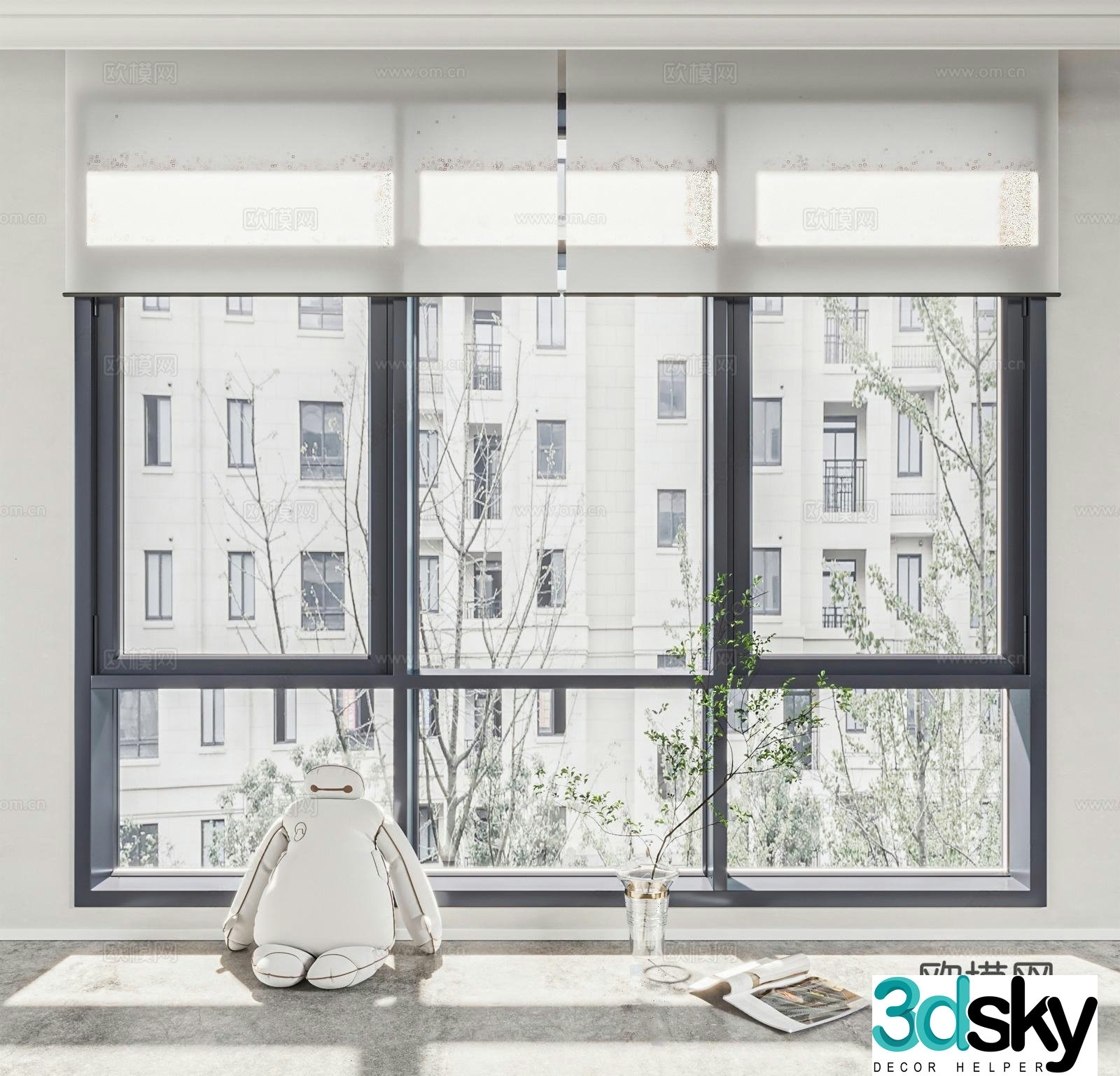 Modern window curtain bay window 3d model