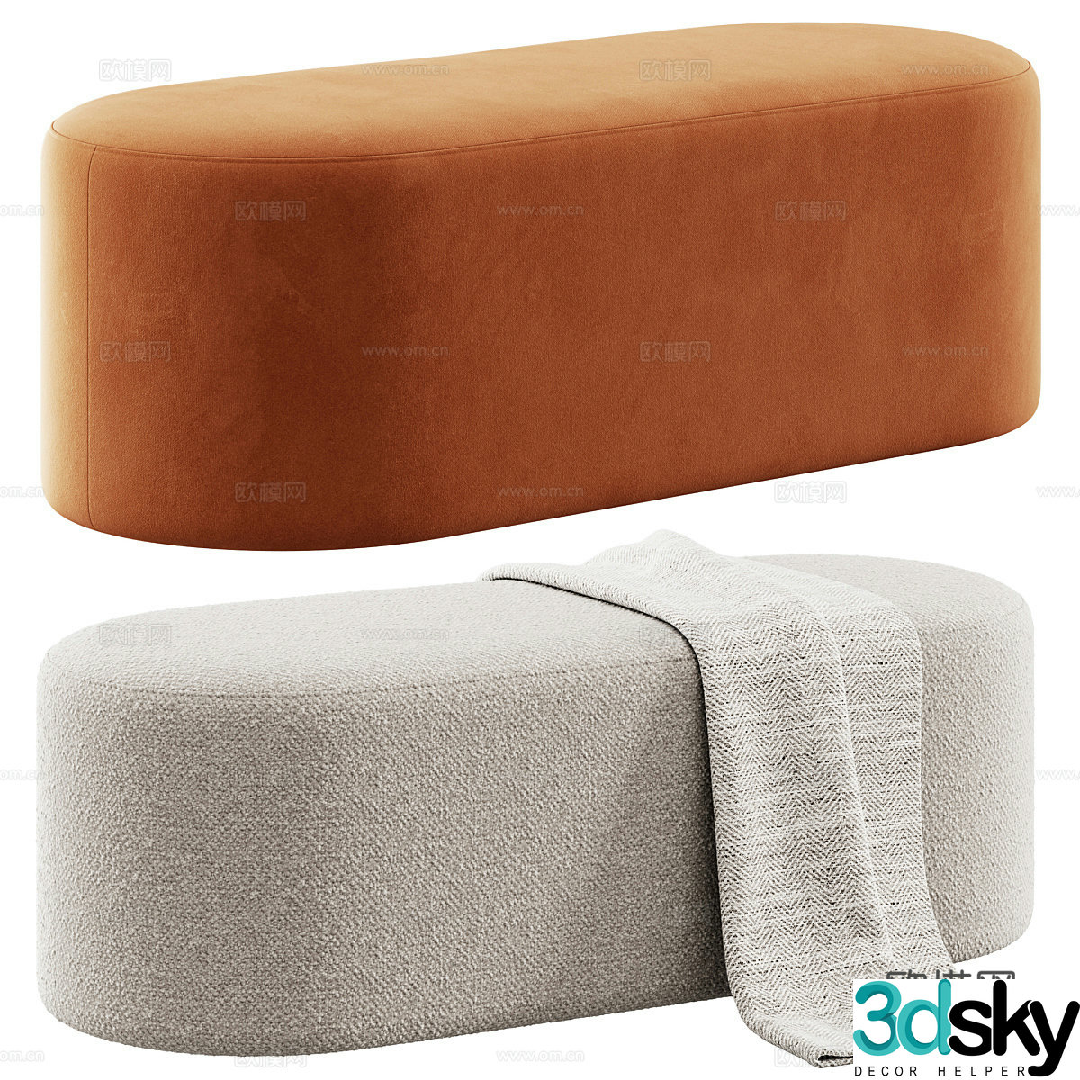 Modern cream style sofa stool 3d model
