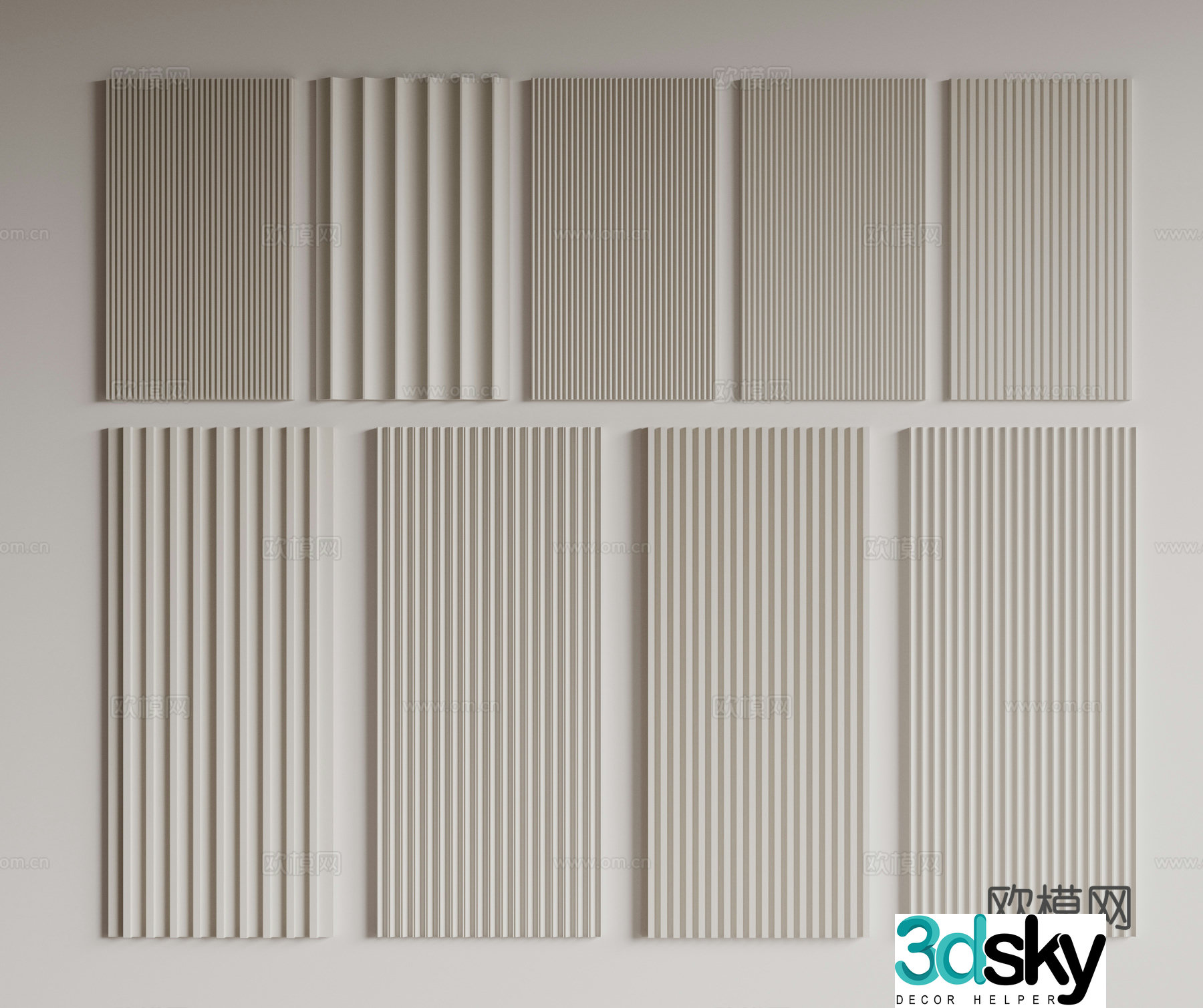 Modern Great Wall Board Grille Board Wall Board Wooden Veneer Lines Background Wall Wavy Board Wall Decoration 3D Model