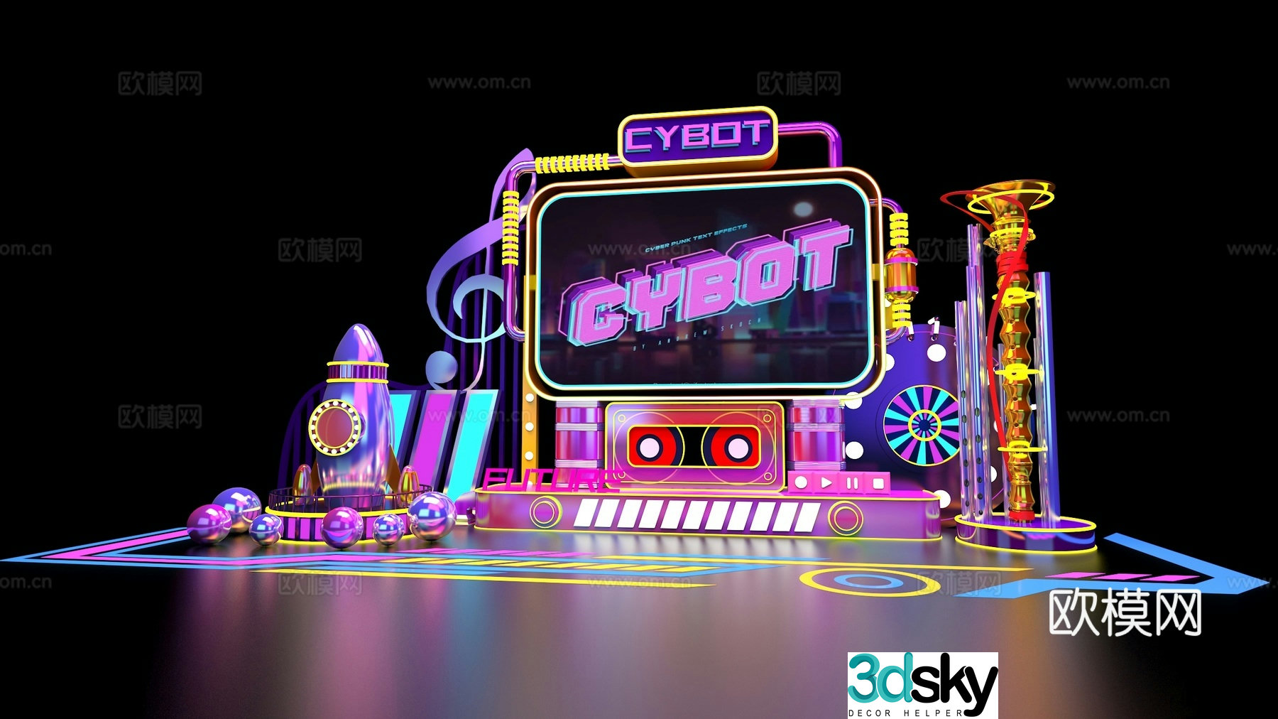 Meichen Internet celebrity Sculpture sketch Rocket music elements stage Photo check-in point Interactive commercial street 3D model