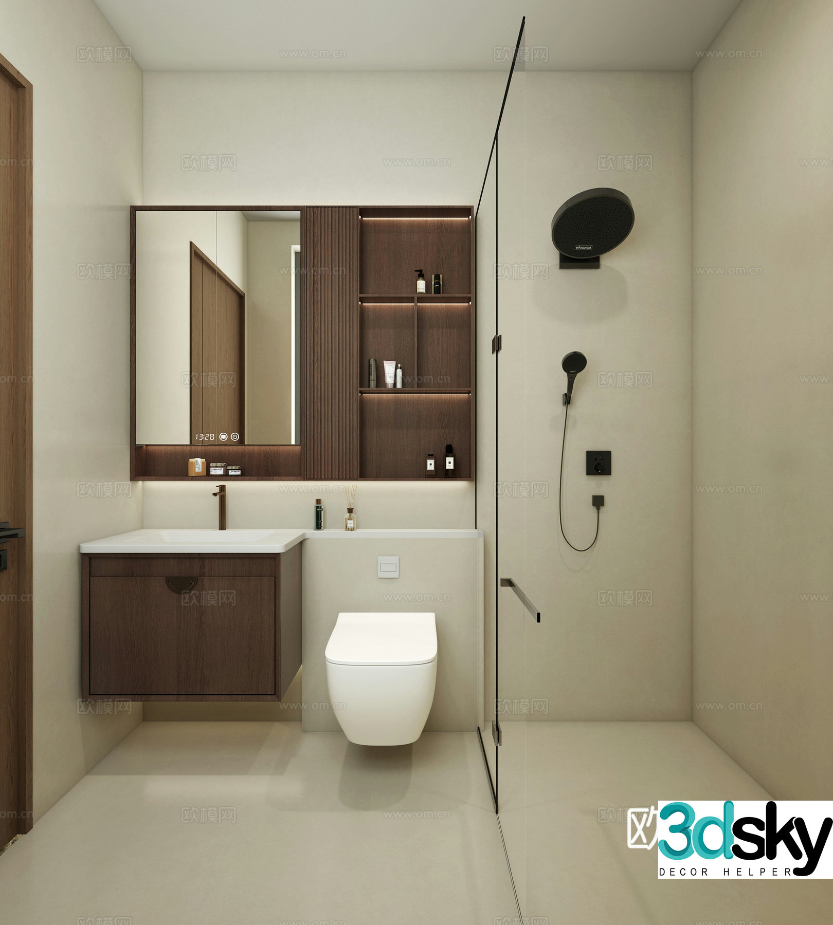 New Chinese style bathroom Song’s aesthetic bathroom concealed shower bathroom cabinet wall-mounted toilet 3D model